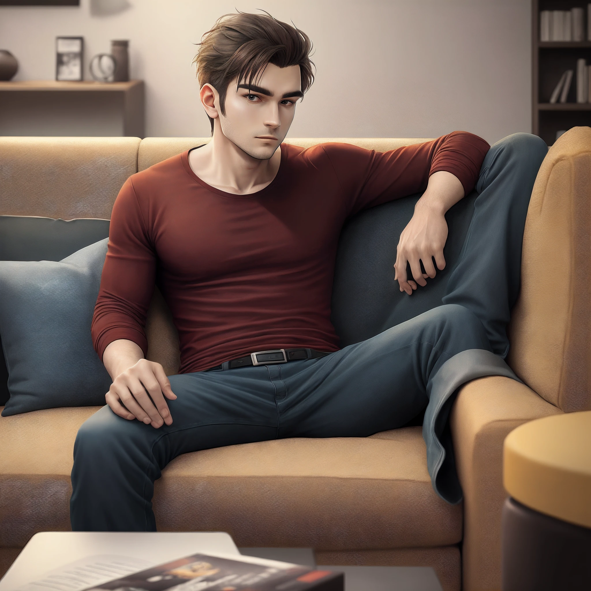 Man sitting on sofa casual，UI style，without background