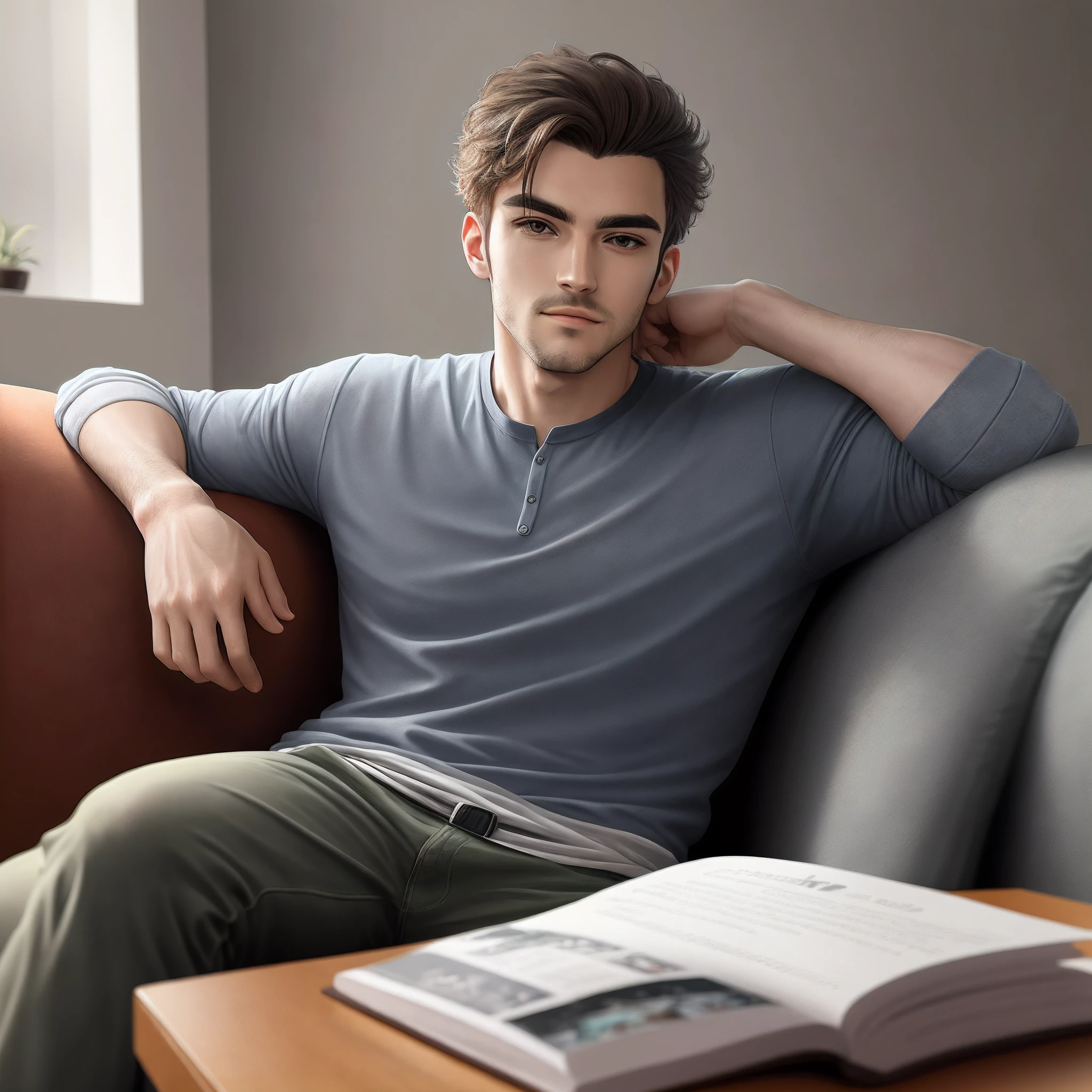 Man sitting on sofa casual，UI style，without background