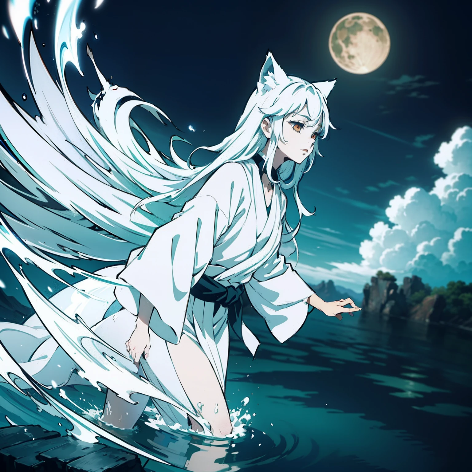 a beautiful and ethereal fox spirit dressed in a flowing white Chinese robe. The image captures the fox spirit standing gracefully on the water's surface, surrounded by white clouds and mist that lend an otherworldly quality to the scene. The fox spirit's long white hair and robes are swept up by the wind, adding movement and fluidity to the image. Use Midjourney's advanced brush tools to create intricate folds and textures in the fox spirit's robes and hair, and experiment with different color palettes and brush strokes to bring out the ethereal quality of the scene. The fox spirit's beauty is further enhanced by the way her image is sometimes obscured by the surrounding mist, giving the scene a sense of mystery and enchantment. With Midjourney's powerful tools, you can bring this captivating and ethereal scene to life with incredible detail and beauty.
hdr, (photorealism, masterpiece quality, best quality), , pureerosface_v1,ulzzang-6500-v1.1,