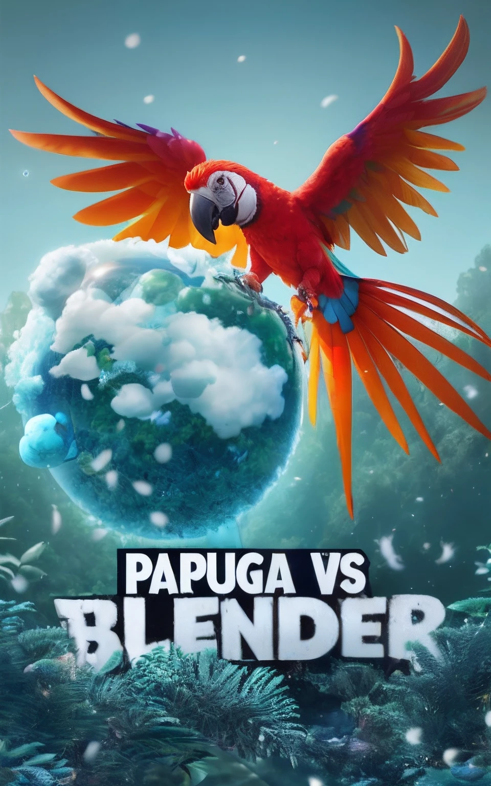 a close up of a parrot flying over a blue ball, 3 d animated movie, blender and photoshop, blender art, blender npr, blender, official poster artwork, 3d blender render, 3d blender, designed in blender, 2d/3d mashup poster design, official artwork, blender 3 d, blender 3d, blender3d, key art