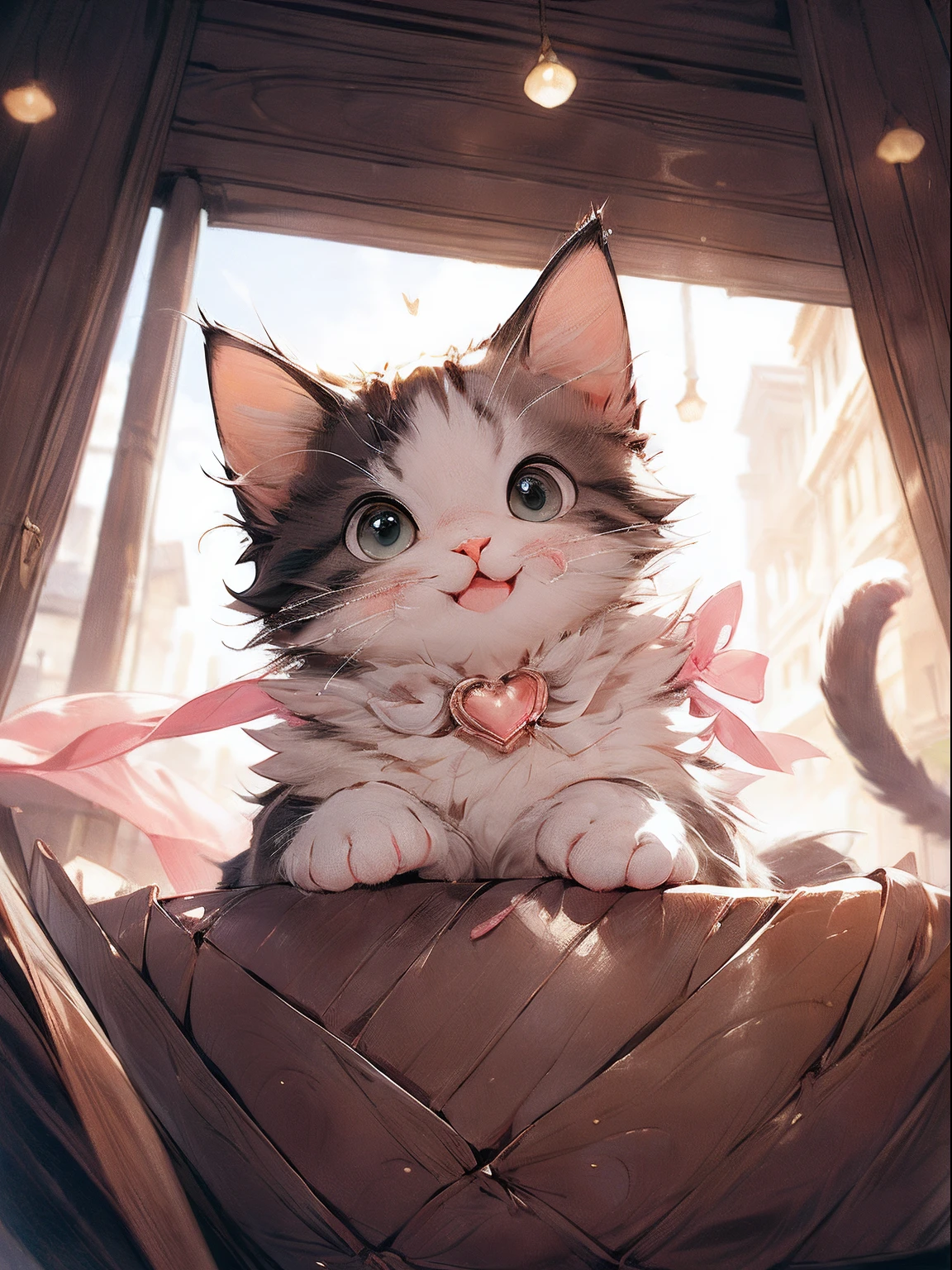 (Masterpiece:1.2, high quality),cat, absurdres, highres, ultra detailed, 1cat, cute cat wearing pink accessories