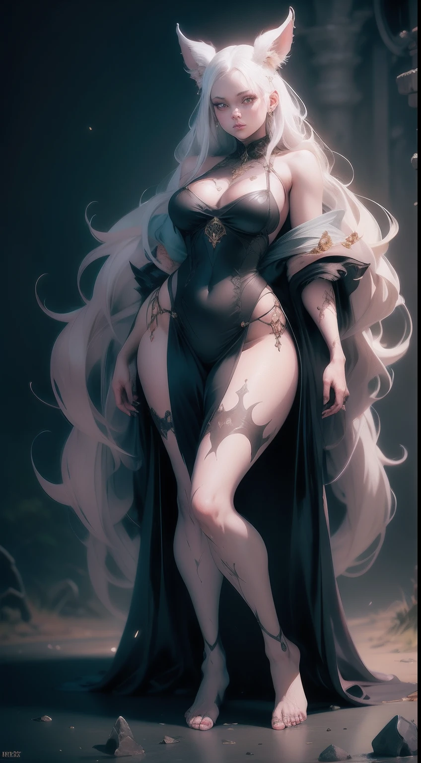 lushill style, Furry , Albino women, Full body portrait, Barefoot, nice perfect face with soft skinice perfect face, Concept art portrait by Greg rutkowski, Art germ, Ultra-detailed and intricate Gothic art trends in Artstation ternary colors, Fantastical, intricately details, Splash screen, Complementary colors, fantasy concept art, 8K resolution, gothic deviantart masterpiece, Oil painting, Heavy strokes,