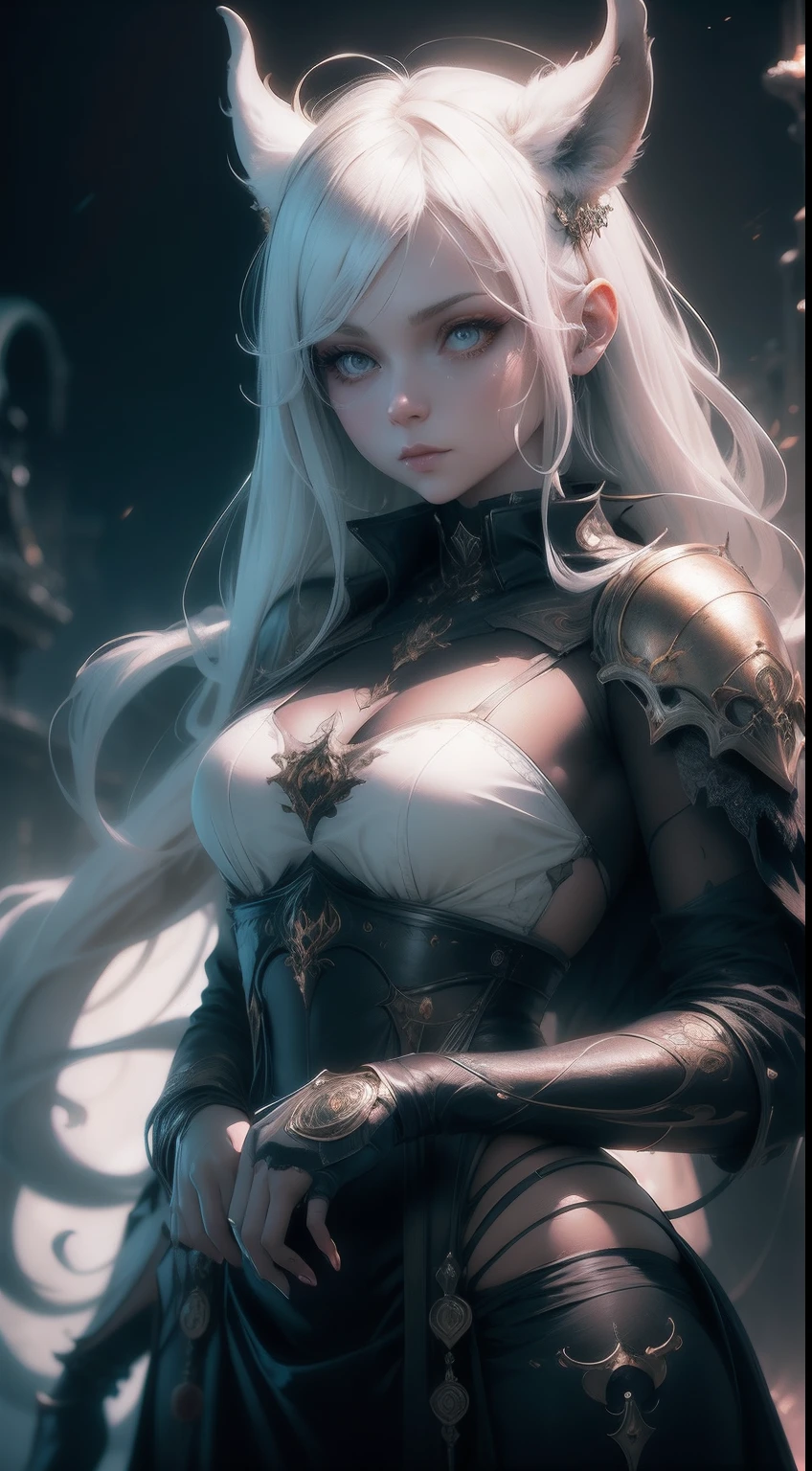 lushill style, Furry , Albino women, Full body portrait, Barefoot, nice perfect face with soft skinice perfect face, Concept art portrait by Greg rutkowski, Art germ, Ultra-detailed and intricate Gothic art trends in Artstation ternary colors, Fantastical, intricately details, Splash screen, Complementary colors, fantasy concept art, 8K resolution, gothic deviantart masterpiece, Oil painting, Heavy strokes,