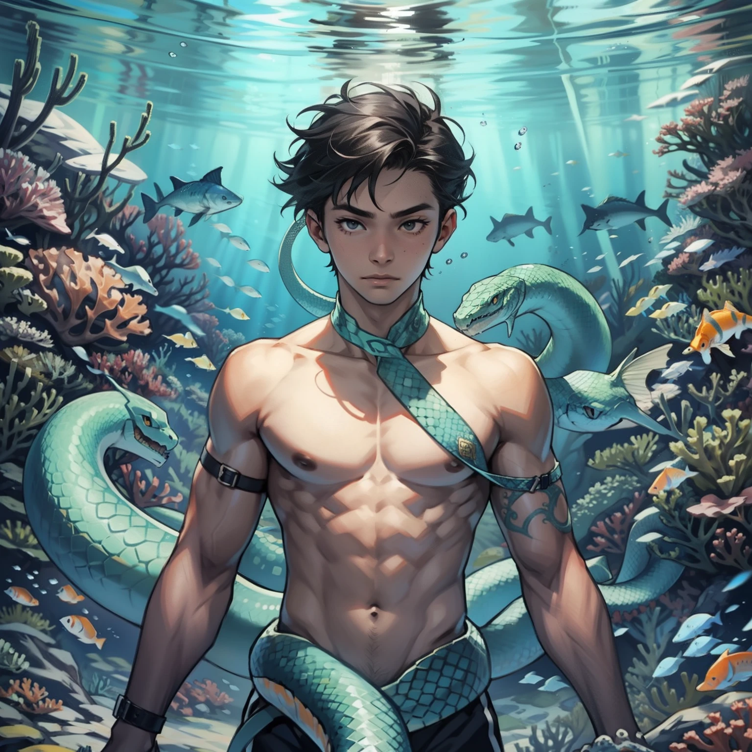 A boy at the bottom of the sea，Raised sexy，serpent