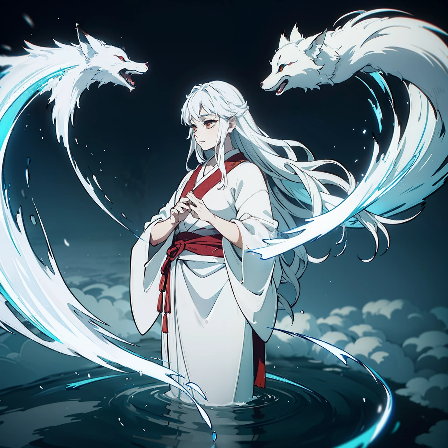 a beautiful and ethereal fox spirit dressed in a flowing white Chinese robe. The image captures the fox spirit standing gracefully on the water's surface, surrounded by white clouds and mist that lend an otherworldly quality to the scene. The fox spirit's long white hair and robes are swept up by the wind, adding movement and fluidity to the image. Use Midjourney's advanced brush tools to create intricate folds and textures in the fox spirit's robes and hair, and experiment with different color palettes and brush strokes to bring out the ethereal quality of the scene. The fox spirit's beauty is further enhanced by the way her image is sometimes obscured by the surrounding mist, giving the scene a sense of mystery and enchantment. With Midjourney's powerful tools, you can bring this captivating and ethereal scene to life with incredible detail and beauty.
hdr, (photorealism, masterpiece quality, best quality), , pureerosface_v1,ulzzang-6500-v1.1,