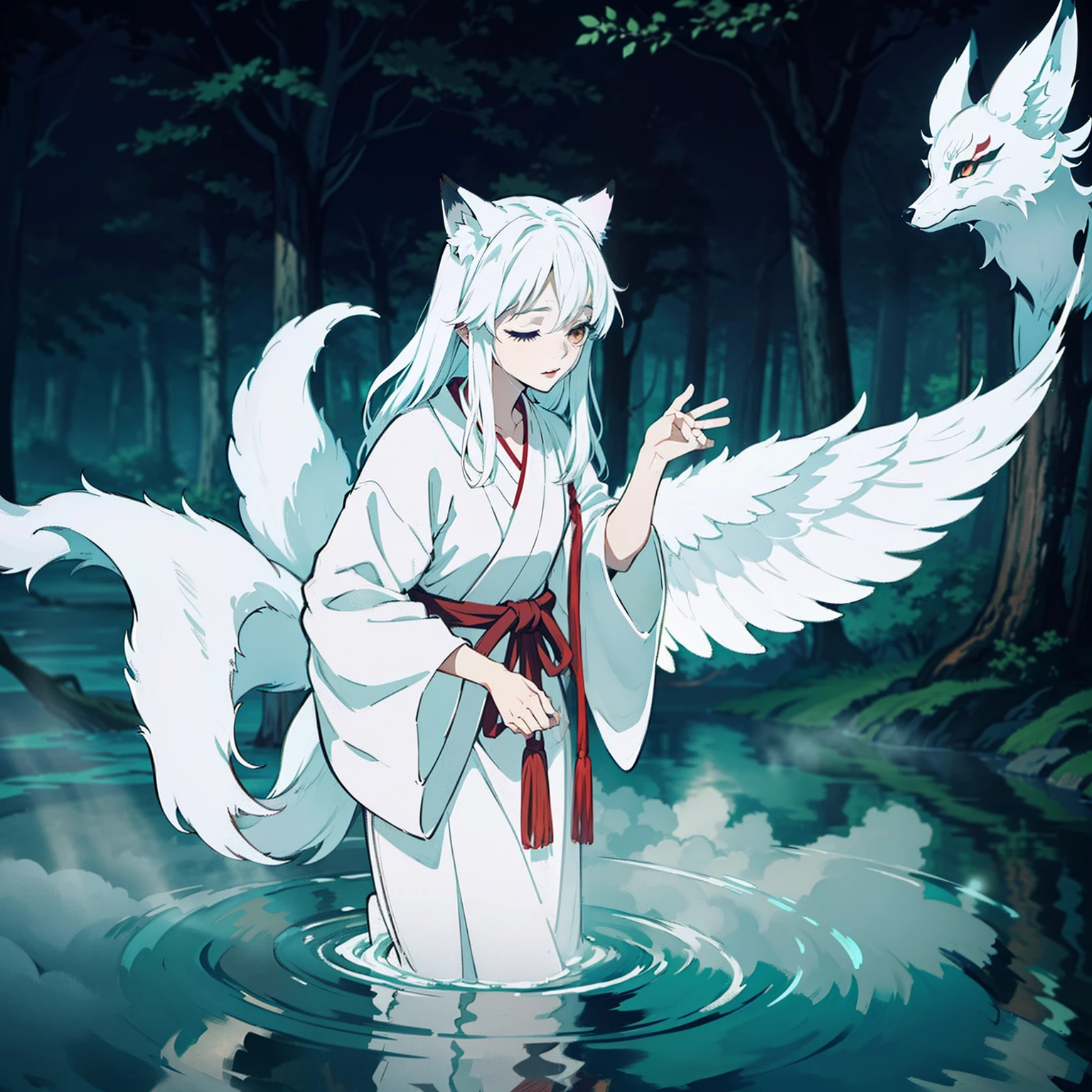 a beautiful and ethereal fox spirit dressed in a flowing white Chinese robe. The image captures the fox spirit standing gracefully on the water's surface, surrounded by white clouds and mist that lend an otherworldly quality to the scene. The fox spirit's long white hair and robes are swept up by the wind, adding movement and fluidity to the image. Use Midjourney's advanced brush tools to create intricate folds and textures in the fox spirit's robes and hair, and experiment with different color palettes and brush strokes to bring out the ethereal quality of the scene. The fox spirit's beauty is further enhanced by the way her image is sometimes obscured by the surrounding mist, giving the scene a sense of mystery and enchantment. With Midjourney's powerful tools, you can bring this captivating and ethereal scene to life with incredible detail and beauty.
hdr, (photorealism, masterpiece quality, best quality), , pureerosface_v1,ulzzang-6500-v1.1,