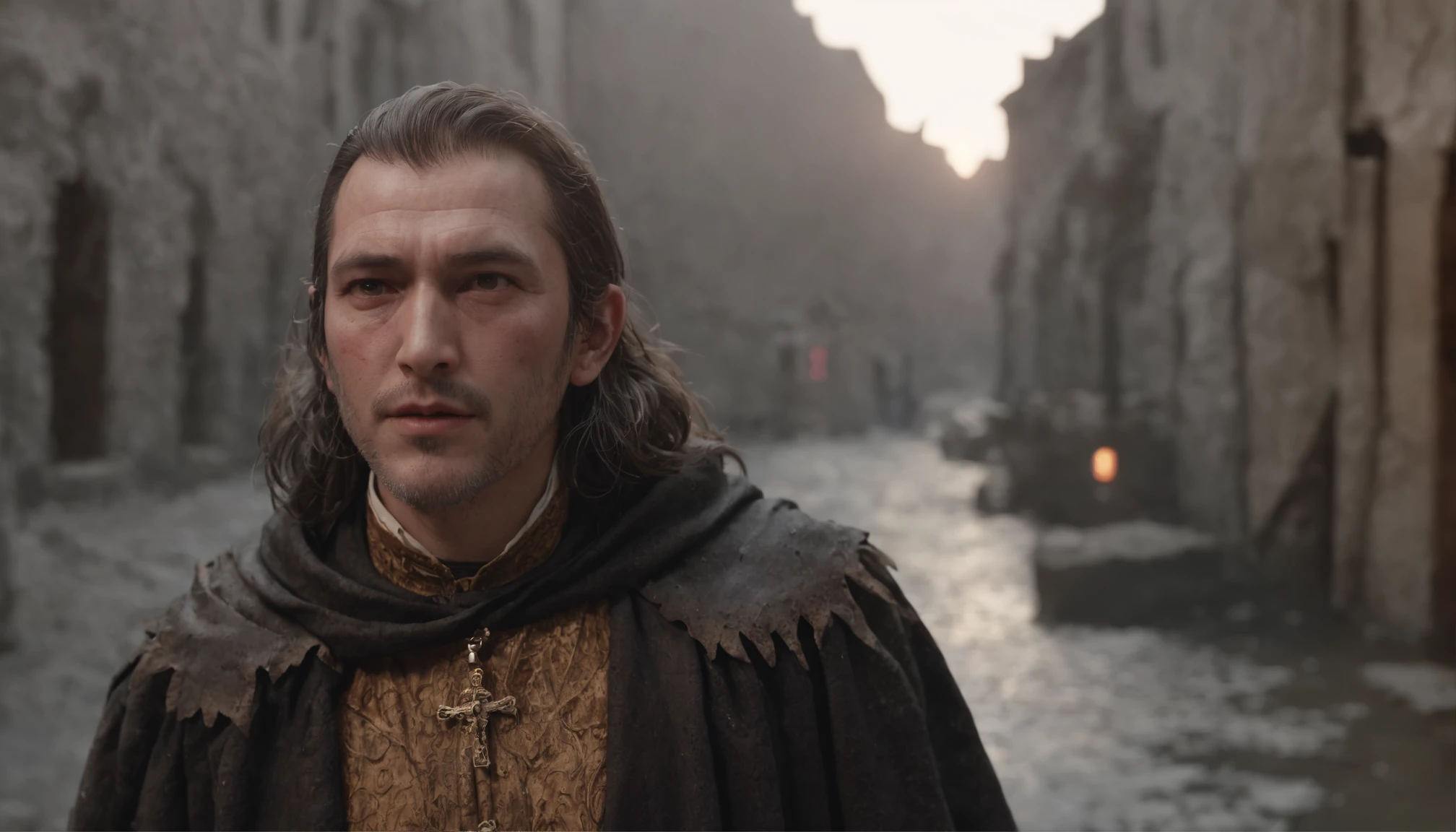 (Renderizado 3D profesional:1.3) de (realista:1.3) The most beautiful art photo in the world，Features soft and bright male heroes, (wolfang amadeus mozart, Fantastic location, majestuoso entorno desordenado)), Renderizado 8k Unity de cuerpo completo, action shot, poro de la piel, very dark lighting, Sombreado pesado, Detallado, Cara detallada, (Vibrante, Realistic photography, realista, dramatic, oscuro, foco nítido, 8k), (Old leather garments damaged by weathering:1.4), ((((Use pieles)))), (intrincado:1.4), decadente, (Altamente detallado:1.4), Pintura digital, Renderizado por Octane, Estaciones de arte, Concepto-Arte, Suave, foco nítido, illustration, Arte Germen, (loish:0.23), WLOP Ilya Kuvshinov, y Greg Rutkowski y Alphonse Mucha gracias, (global ilumination, Luz de estudio, Light Volumetric), fuertes lluvias, particles floating, LotR, fantasy, Once, cuerpo completosbian, ((Fondo oscuro y antiguo de la ciudad:1.3)),CGSesociety,Estaciones de arte