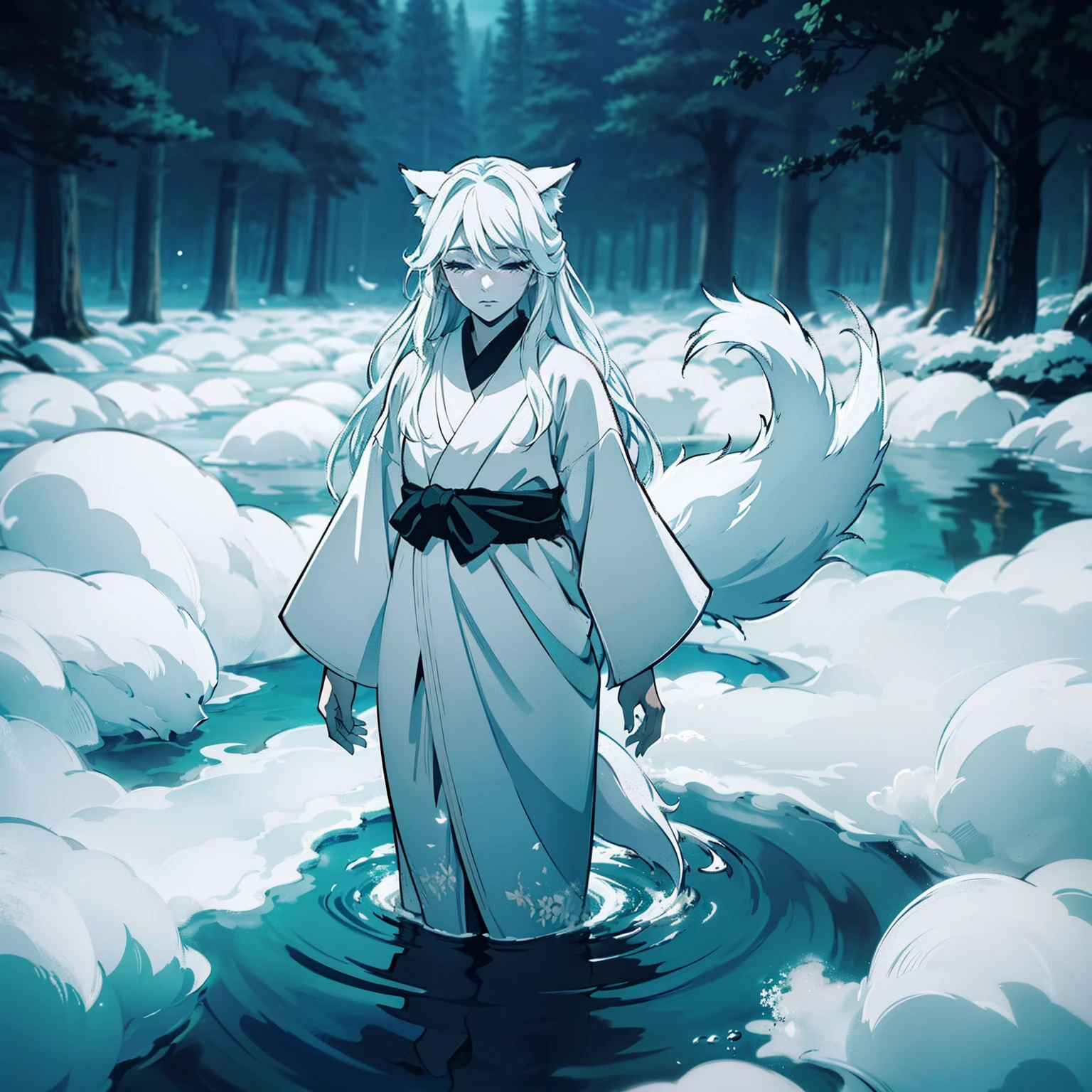 a beautiful and ethereal fox spirit dressed in a flowing white Chinese robe. The image captures the fox spirit standing gracefully on the water's surface, surrounded by white clouds and mist that lend an otherworldly quality to the scene. The fox spirit's long white hair and robes are swept up by the wind, adding movement and fluidity to the image. Use Midjourney's advanced brush tools to create intricate folds and textures in the fox spirit's robes and hair, and experiment with different color palettes and brush strokes to bring out the ethereal quality of the scene. The fox spirit's beauty is further enhanced by the way her image is sometimes obscured by the surrounding mist, giving the scene a sense of mystery and enchantment. With Midjourney's powerful tools, you can bring this captivating and ethereal scene to life with incredible detail and beauty.
hdr, (photorealism, masterpiece quality, best quality), , pureerosface_v1,ulzzang-6500-v1.1,