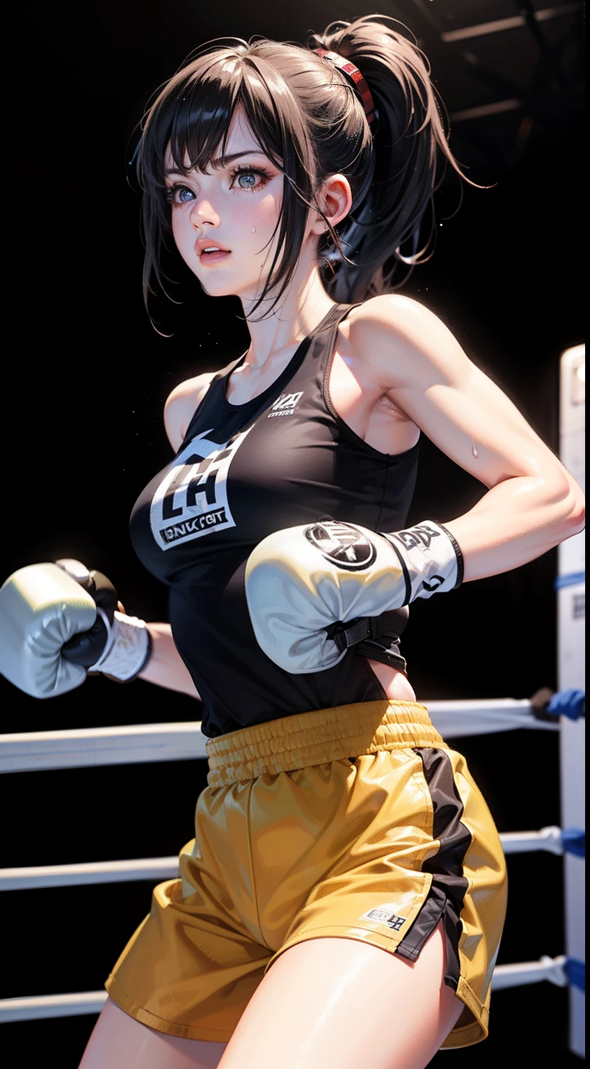 (original) , (very detailed wallpaper) , (best quality) , (masterpiece) , photographic reality, realistic, very detailed illustrations, (1 girl) , beautiful eyes, (delicate face) , perfect detail, (best lighting) , (super complex details) ,
(boxing girl) , (aggressive punching) , sweat, heavy breathing, (oppressive attack) , (boxing ring) , athletic shorts, perfect detail, perfect fingers, perfect limbs, impact, (shiny skin) , abs, muscles, waistline,boxing shorts, fist fight, black hair, high ponytail, very long hair,
4K unified, (super detailed CG: 1.2) , (8K: 1.2) , realistic, octane rendering