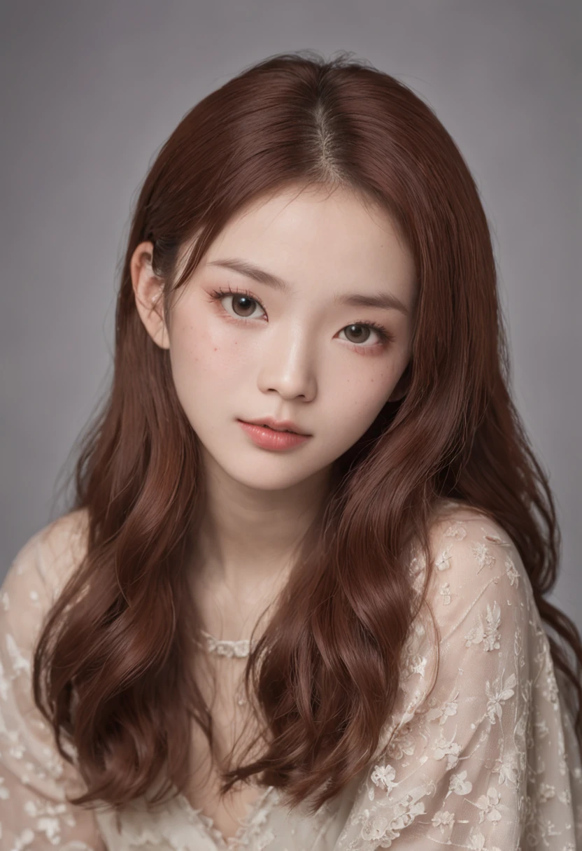 An 18-year-old Chinese teenager,Starry eyes,Reddish-brown hair,Close-up of the shot