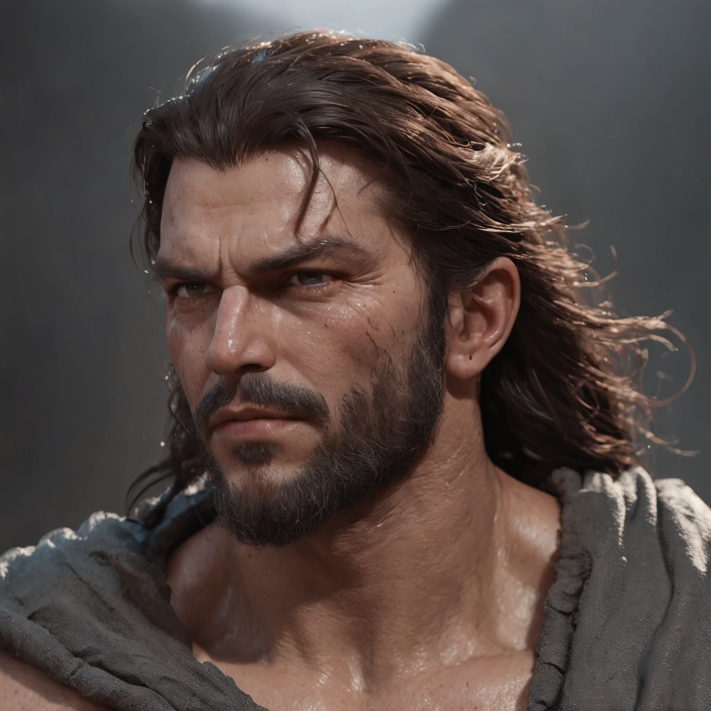 (Professional 3D rendering:1.3) de (Realistic:1.3) Foto de arte mais bonita do mundo,Features soft, bright male heroes, ((Epic hero fantasy rough muscular man wet hero angry look long hair short beard and fierce expression in dynamic pose, fantastic location, majestoso ambiente desordenado)), corpo inteiro 8k unidade render, action shot, poros da pele, very dark lighting, sombreamento pesado, circunstanciado, Rosto detalhado, (vibrante, fotogrdeia realista, Realistic, Dramatic, Escuro, foco nítido, 8k), (Old leather clothes damaged by bad weather:1.4), ((((Use peles)))), (intrincado:1.4), decadente, (altamente detalhado:1.4), pintura digital, rendering by octane, art stations, Conceito-Arte, liso, foco nítido, illustration, germe da arte, (Loish:0.23), Wlop Ilya Kuvshinov, e Greg Rutkowski e Alphonse Mucha Gracias, (global ilumination, studiolight, Light Volumetric), chuva forte, floating particles, patife, fantasia, Onze, corpo inteiroesbian, ((Fundo escuro e antigo da cidade:1.3)),CGSesociedade,art stations