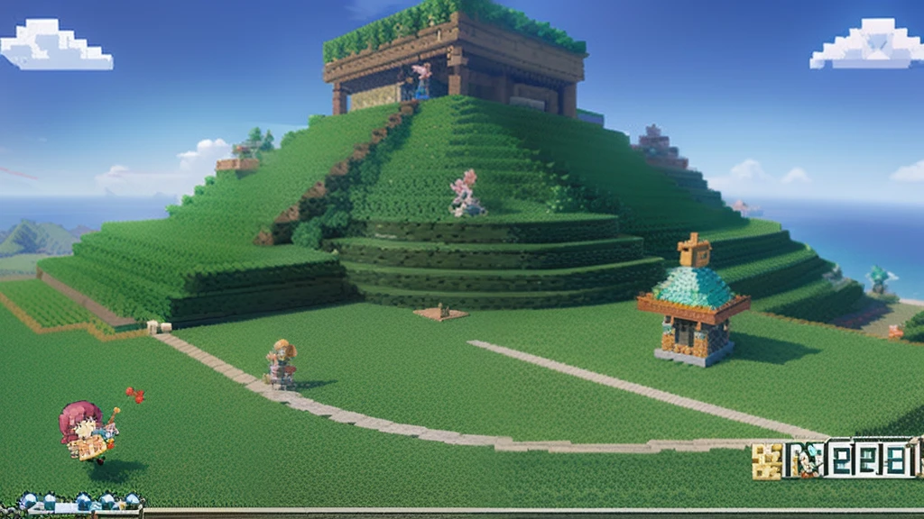 鸟山明风格,Flat pixel games《dragon quest》,Game scene design,(a paradise:1.4),16-bit pixels