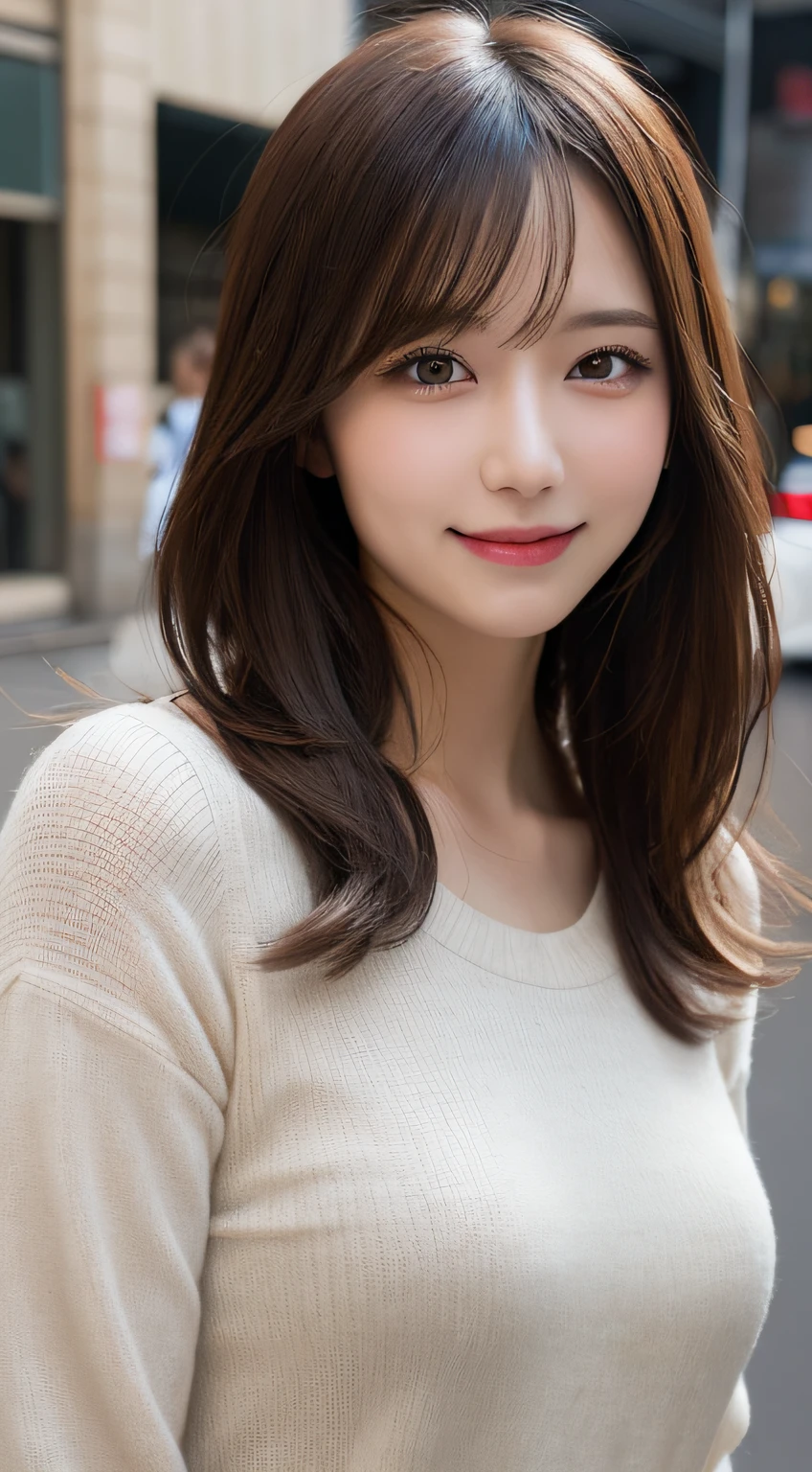 masutepiece, Best Quality, Illustration, Ultra-detailed, finely detail, hight resolution, 8K Wallpaper, Perfect dynamic composition, Beautiful detailed eyes, doress,Medium Hair,mid-chest, Natural Color Lip, Random and sexy poses,Smile,Aoyama Street Walk