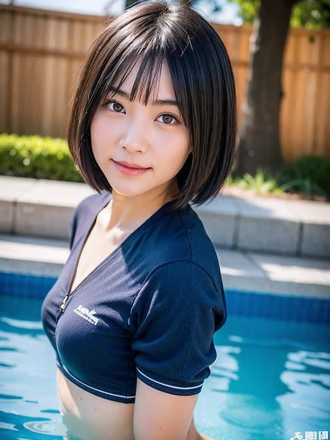 Elementary school student squats in a pond wearing Supergirl clothes.、pray、Spreading black hair、bob cut with trimmed ends、(flat chest)、lolicon、Highest、short sleeve、red cloak、(whole body)、embarrassing、10 years old、
break, extremely fine transparency, (symmetrical eyes:1.3),
break, (temple, bell:1.3),
break, (masterpiece, Highest品質, Super detailed, 8k)