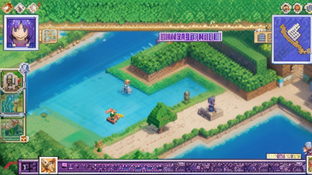 鸟山明风格,Flat pixel games《dragon quest》,Game scene design,(a paradise:1.4),16-bit pixels