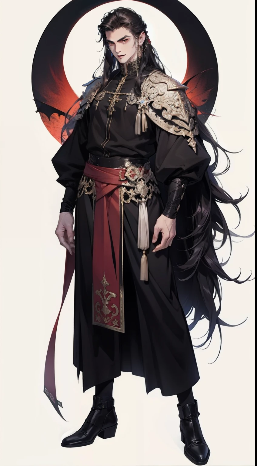Demon, beautiful young man, long hair, frontal view, full-length view