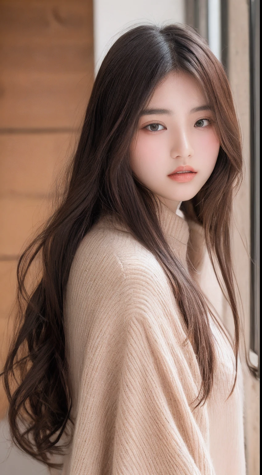 one Japanese teen model , hair model, Unique hair details, cowboy fashion, Near future , double eyelid, plump lips, professional makeup