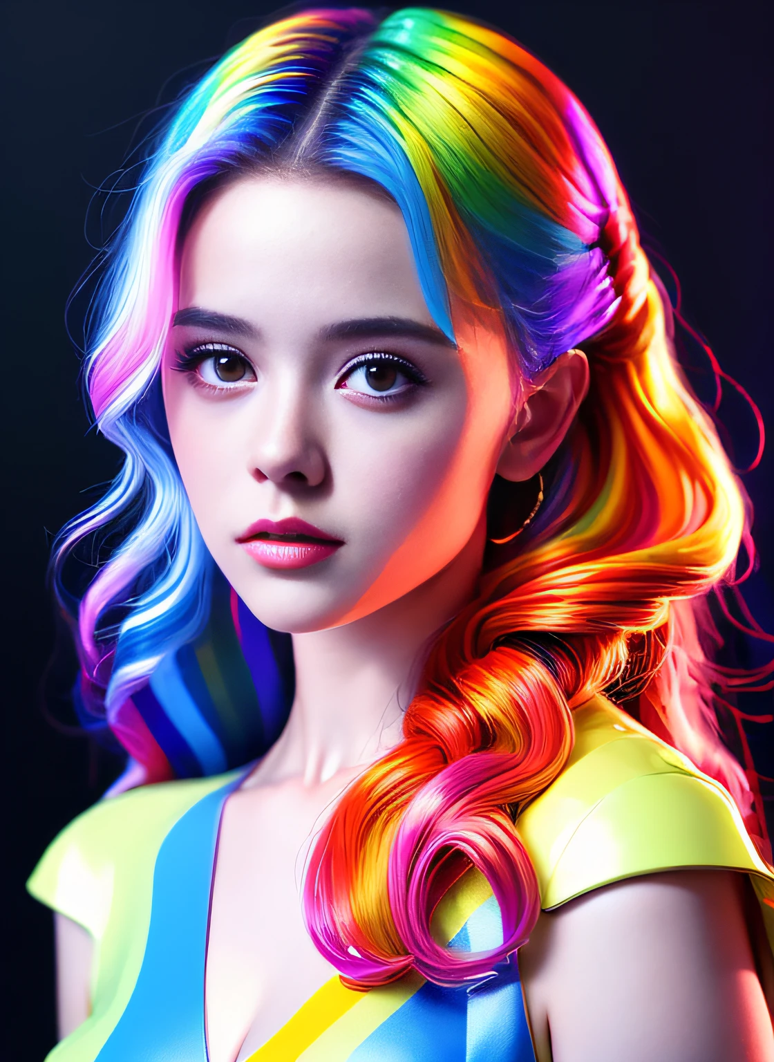 Neon on Rainbow Hair, ((Scotland)), Realistic Painting ((Full Movement Body)) 18 yo woman  Portrait, Complex, 8k, Highly Detailed, Volumetric Lighting, Digital Painting, Clear and Strong Focus, Art by Artgerm e Rutkowski and Alphonse Mucha, CGee Community