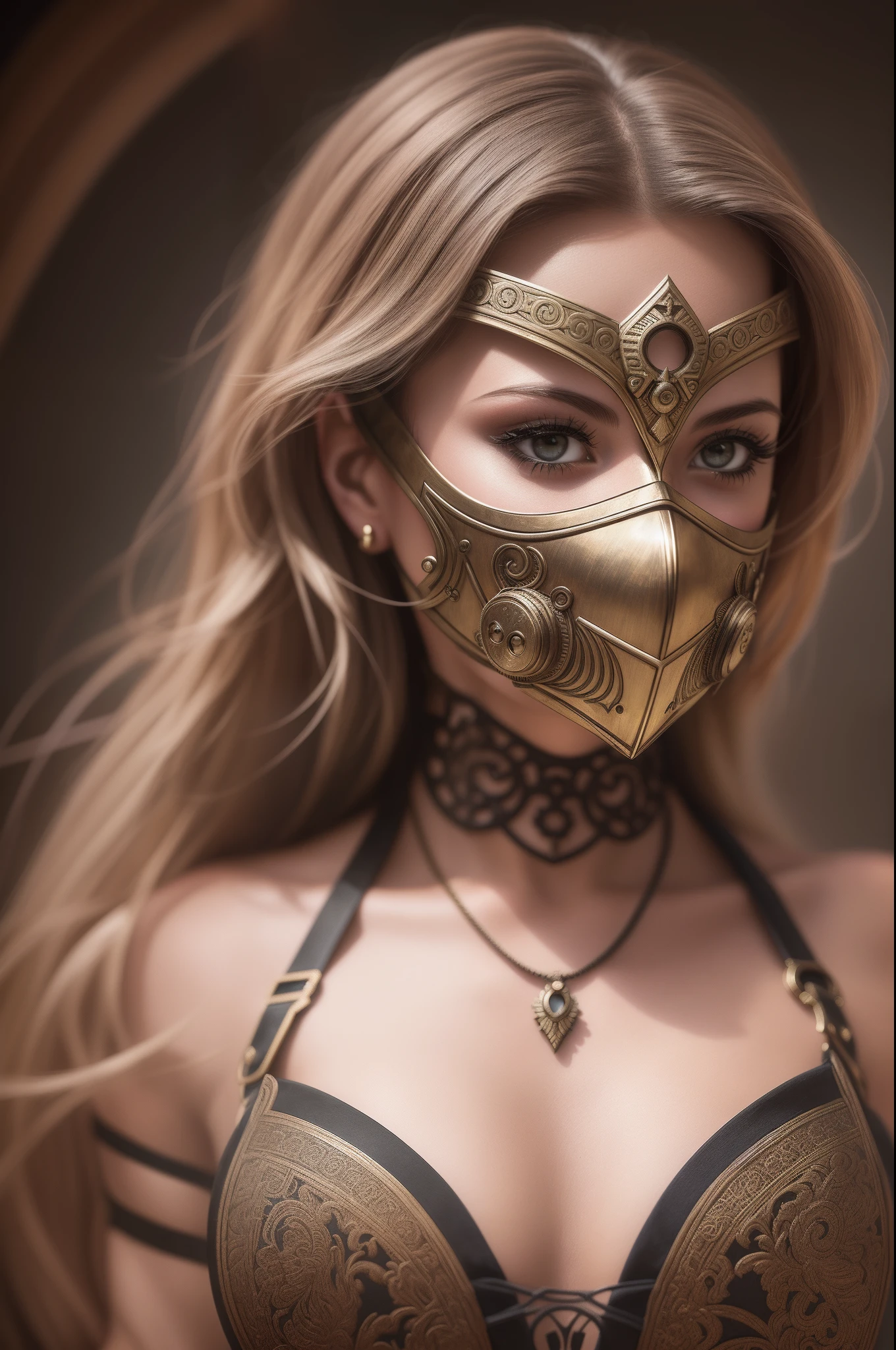 Lucy Pinder, face portrait, portrait, massive perfect breast,((mask)), (Adele), ((very intense makeup)), Voluptuous, cleavage, lace, sexy dress, , pink hair, ponytail,