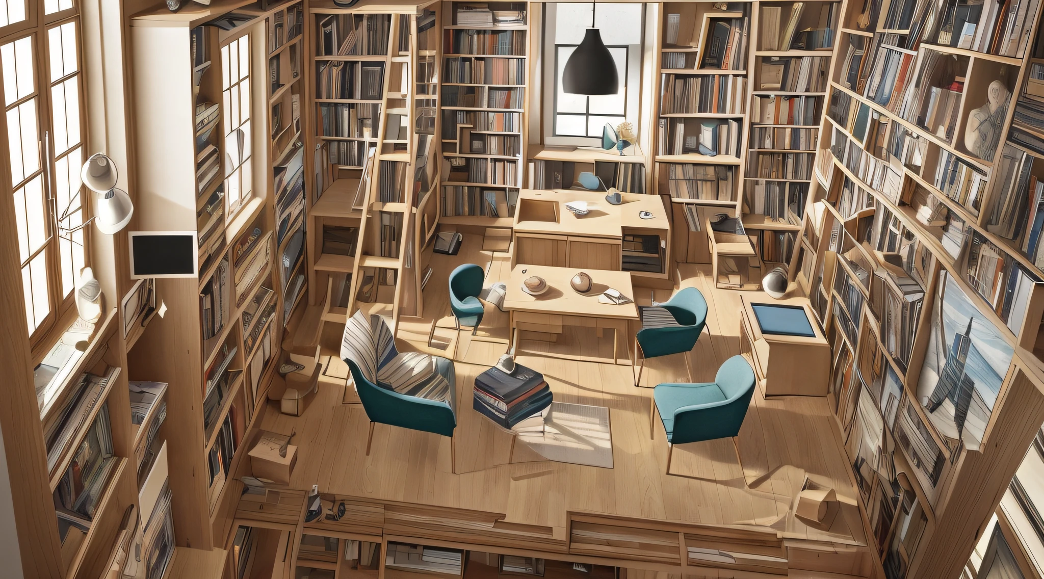 Masterpiece,Pictures of smart furniture at work,Dojunkai apartment surreal and very detailed illustrations, external perspectives, images with objects very loaded,