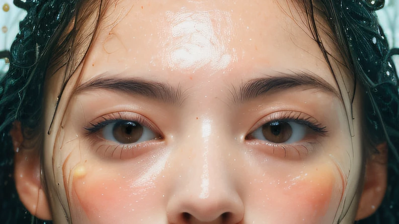 ((top quality, 8k, masterpiece: 1.3)), woman (naked in hot springs), sweating, water droplets on forehead of face, outdoors, background urban cityscape, overhead camera, sharp focus: 1.2, cute woman: 1.4, (((layered haircut)), (white shirt), very detailed face and skin and hair texture, knotted black hair, wet texture hair, wet body, detailed eyes, Double eyelids, white skin, beautiful legs, beautiful delicate nose, cute young Japan woman, 28 years old, with dynamic angles, it is pleasing to the eye and suggestive composition, while emphasizing the subject's hair, eyes, mouth and action, while exuding melancholy emotions characterized by a contrasting mix of calm tones and light and shadow.