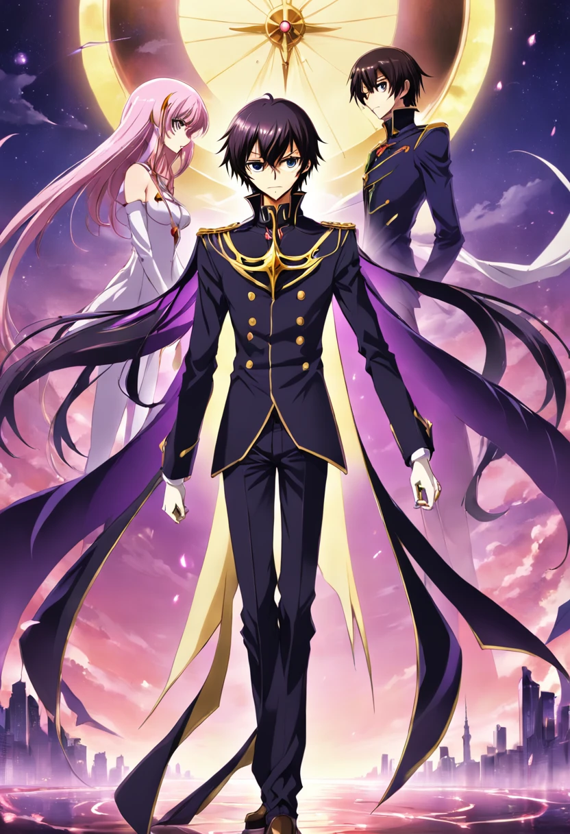 Lelouch is a handsome, junger Mann mit schwarzen Haaren und violetten Augen, die er von seiner Mutter geerbt hatte. Lelouch is a bit scrawny, not very muscular and, like most of the characters in the series, rather thin.Nevertheless, Lelouch is quite tall, at least a head taller than Kallen and apparently slightly taller than Suzaku.