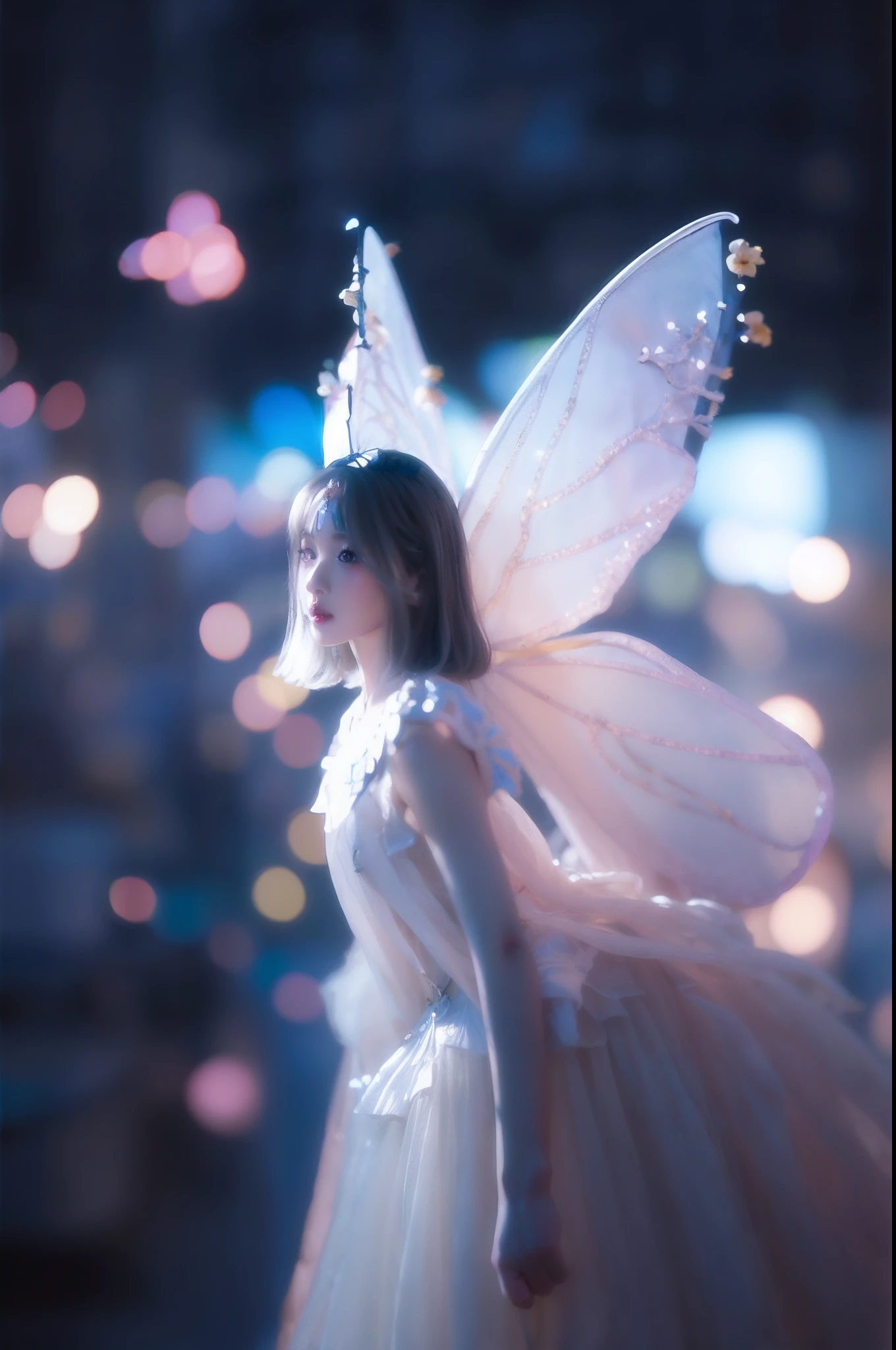 White chastity ballet fairy,Huge butterfly wings on the back 35mm photography, Ultra-realistic photos - Photos taken with the Canon EOS R5, Photorealistic, Intricate details, Sharp 8K, Professional lighting