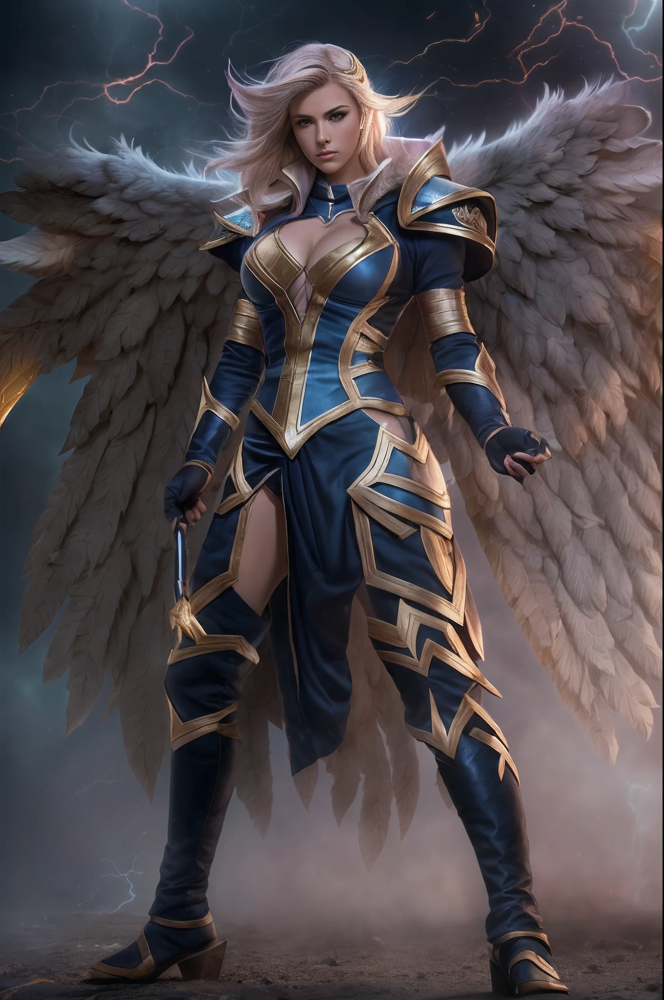 (((Kayle de League of Legends, Ultra realista))), (((corpo inteiro))), (((perfect hands))), Usando a Arma Samurai, fundo antigo, (((Armas Perfeitas))), elegante, gray and black smoke, atordoante, hyper realistic, octan render, surrounded by the effect of smoke and lightning,  Estilo League of Legends, fundo antigo, elegante, deslumbrante, (papel de parede), arte conceitual, detalhes intrincados, altamente detalhado, ((cinemactic)), Dramatic, (mais alta qualidade, Concedido, obra-prima:1.5), (fotorrealista:1.5), fotografia, Realistic photo, Nikon, Luz Natural, 4k, highes definition, XF IQ4, 150MP, 50 millimeters, ISO 1000 Certification, 1/Anos 250, Luz Natural, Adobe Lightroom, photolab, Photographic Affinity, PhotoDirector 365,