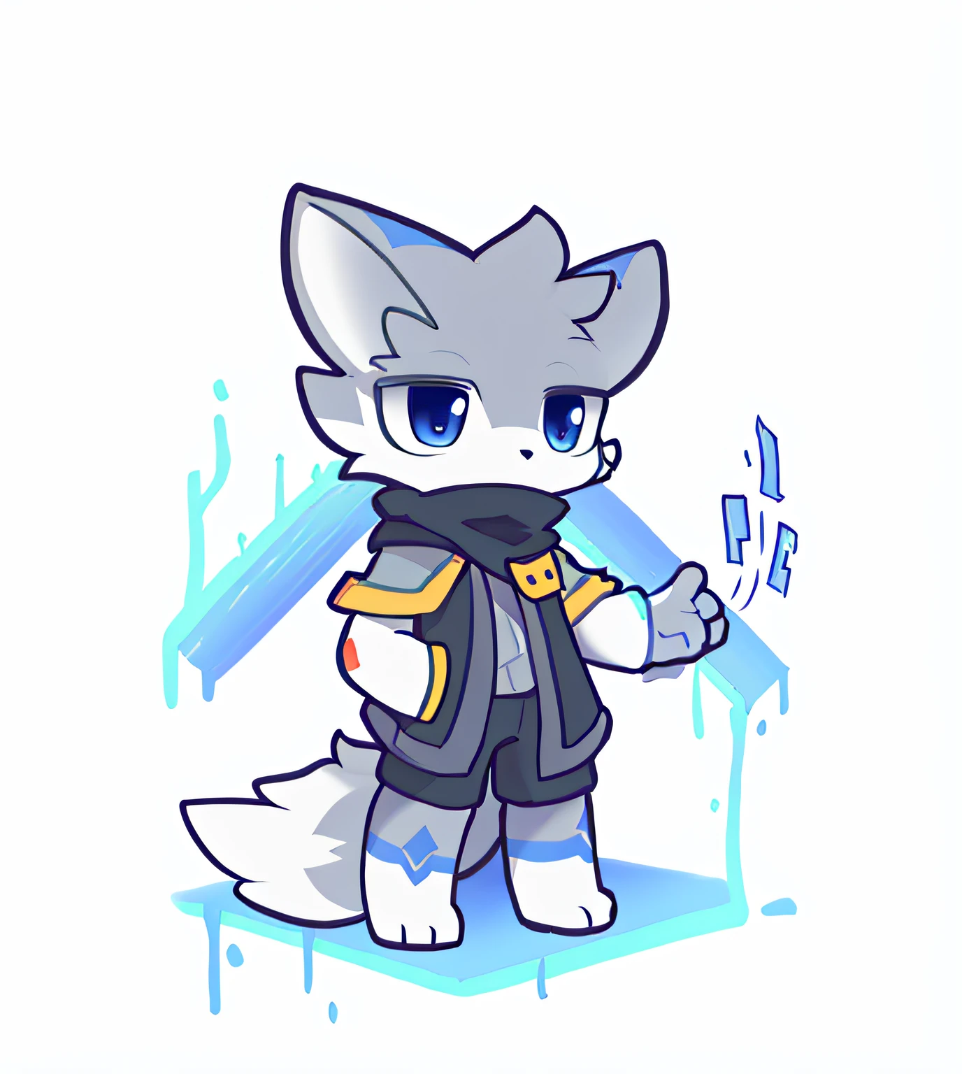 There is a drawing of an anthropomorphic wolf, fursona art, advanced digital chibi art, furaffinity fursona, husky in shiny armor, wolf fursona, commission on furaffinity, fursona wearing stylish clothes, furry furaffinity, fursona commission, A werewolf