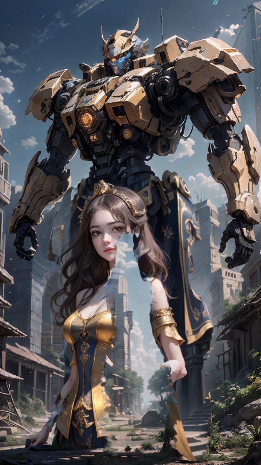 Palatial Baroque art style，Delicate skin texture，Mysterious light and shadow，Decoration of jewelry，hyper-high detail，golden colors，eventide
