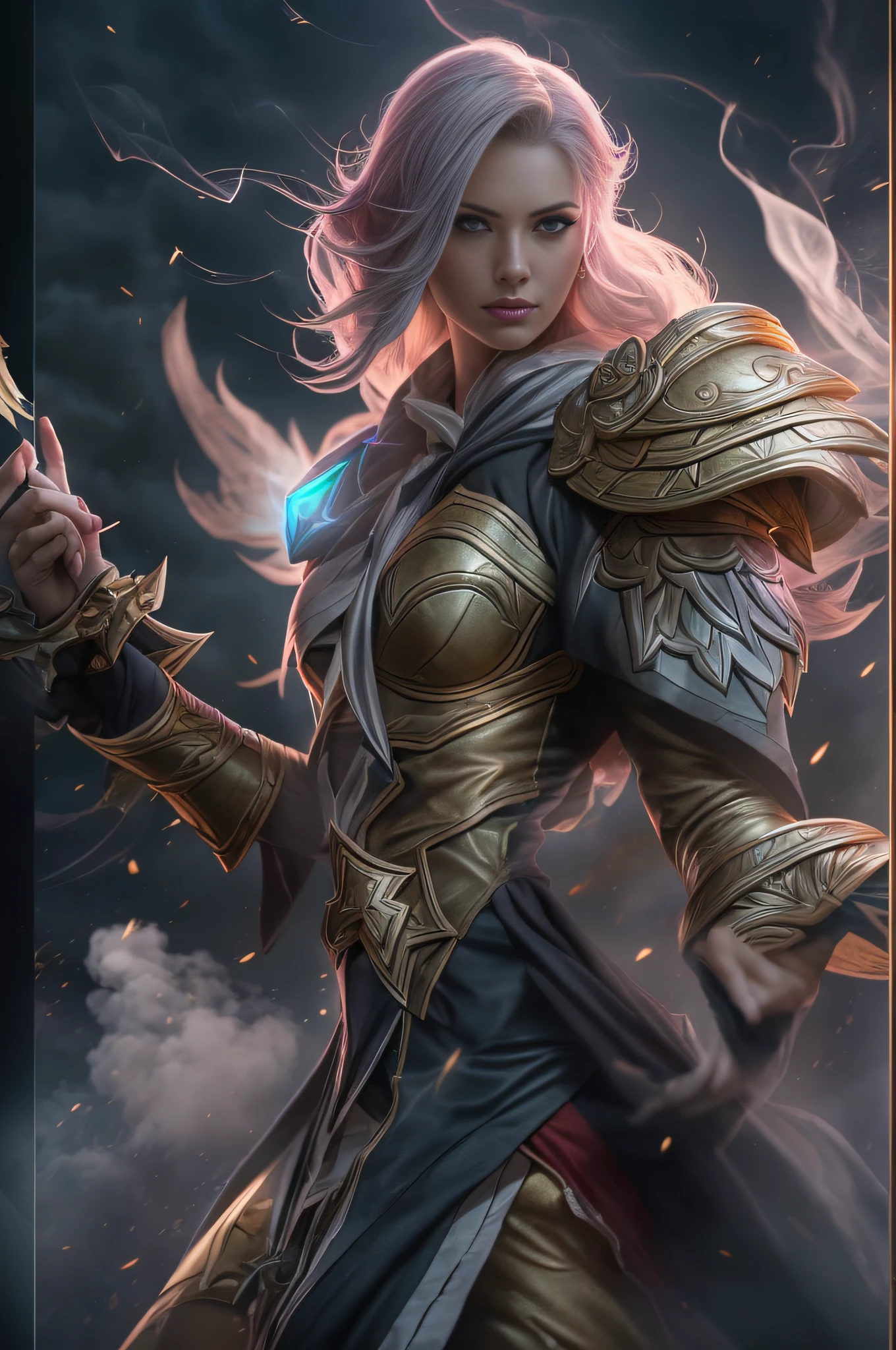 (((Kayle de League of Legends, Ultra realista))), (((corpo inteiro))), (((perfect hands))), Usando a Arma Samurai, fundo antigo, (((Armas Perfeitas))), elegante, gray and black smoke, atordoante, hyper realistic, octan render, surrounded by the effect of smoke and lightning,  Estilo League of Legends, fundo antigo, elegante, deslumbrante, (papel de parede), arte conceitual, detalhes intrincados, altamente detalhado, ((cinemactic)), Dramatic, (mais alta qualidade, Concedido, obra-prima:1.5), (fotorrealista:1.5), fotografia, Realistic photo, Nikon, Luz Natural, 4k, highes definition, XF IQ4, 150MP, 50 millimeters, ISO 1000 Certification, 1/Anos 250, Luz Natural, Adobe Lightroom, photolab, Photographic Affinity, PhotoDirector 365,