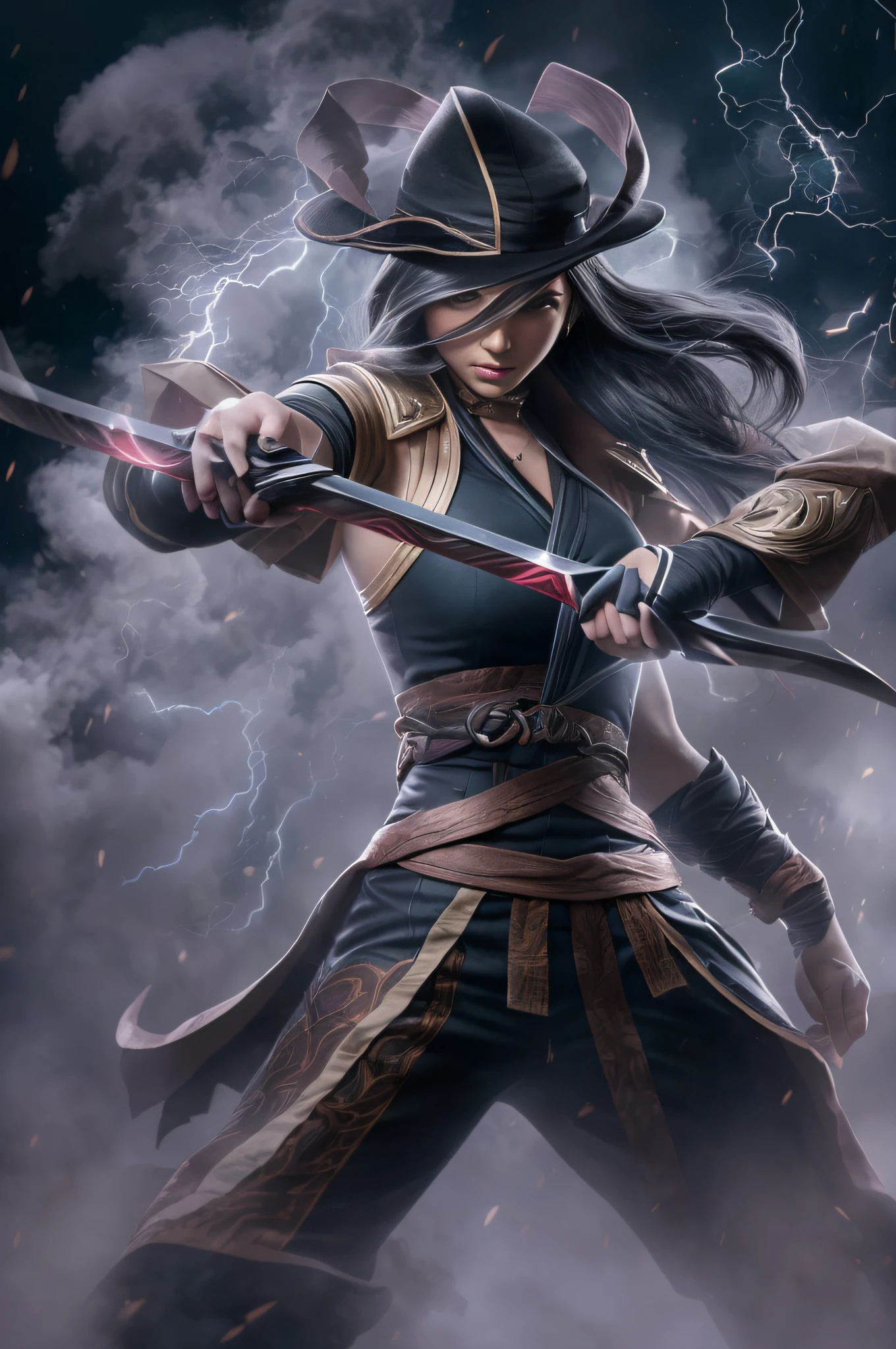 ((Akali de League of Legends, Ultra realista)), (((corpo inteiro))), ((perfect hands)), Usando a Arma Samurai, fundo antigo, elegante, gray and black smoke, atordoante, hyper realistic, octan render, surrounded by the effect of smoke and lightning, Estilo League of Legends, fundo antigo, elegante, deslumbrante, (papel de parede), arte conceitual, detalhes intrincados, altamente detalhado, ((cinemactic)), Dramatic, (mais alta qualidade, Concedido, obra-prima:1.5), (fotorrealista:1.5), fotografia, Realistic photo, Nikon, Luz Natural, 4k, highes definition, XF IQ4, 150MP, 50 millimeters, ISO 1000 Certification, 1/Anos 250, Luz Natural, Adobe Lightroom, photolab, Photographic Affinity, PhotoDirector 365,