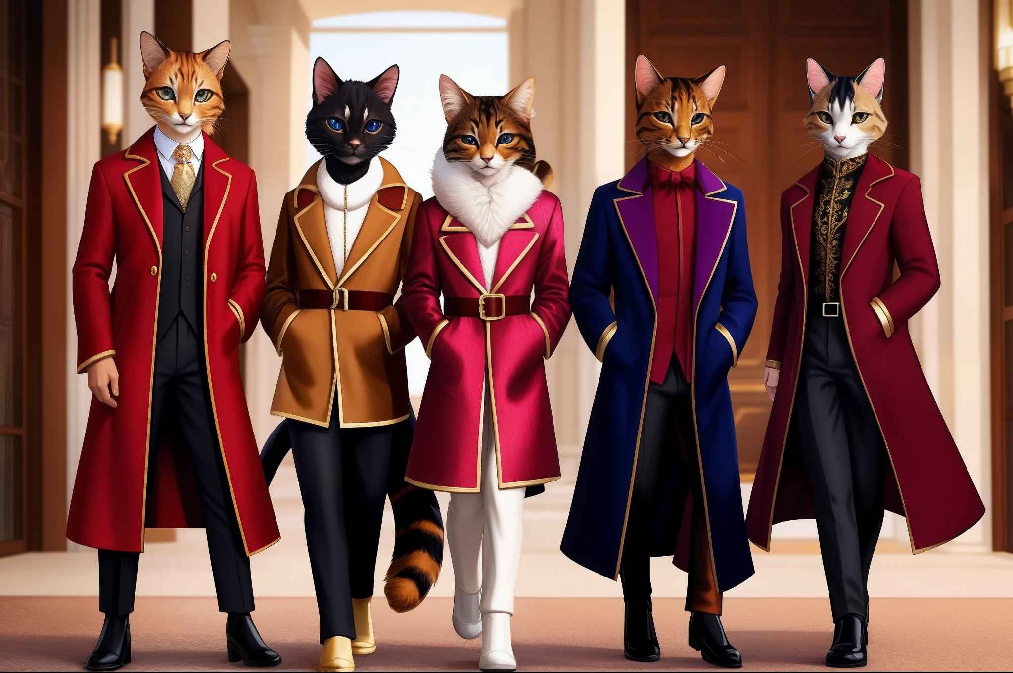 Luxurious and fashionable coats for cats, made from high-quality materials such as faux fur or velvet. These coats come in a variety of trendy styles and colors to keep your cat looking stylish and warm.