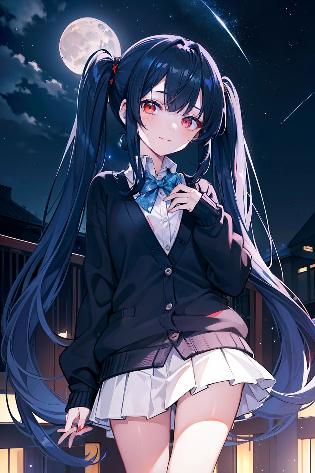 (extremely details CG、Unity、8K Wallpapers)、(extremely delicate and beautiful)、(​masterpiece)、(top-quality:1.0)、(超A high resolution:1.0)、beautiful  lighting、perfect lightning bolt、realistic shadow、[hight resolution]、Detailed skin、ultra-detailliert、detailed faces and eyes、Realistic eyes、Sharp pupils、Colossal tits、cowboy  shot, Inside the classroom、Schools、Evening glow、beauitful face、blurry backround、16-year-old beautiful girl、shinny skin、Side Up、Beautiful black hair、Blunt bangs、Red Eye、(Katyusha:1.2)、a sailor suit、Pleated miniskirt、Curve、Sitting on a desk、(Opening legs、You can see light panties.:1.2)、Gentle smile、