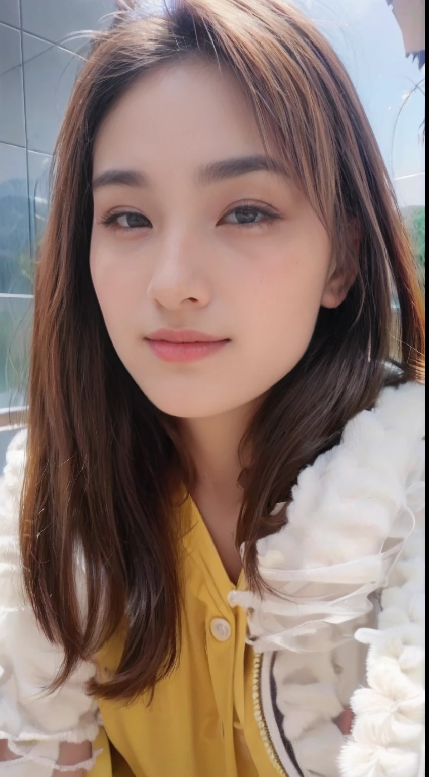 seed:2020674263.((Full body angle:1.1)).((Highest quality, 8k, masterpiece:1.3)), ((from below:1.1)).concentrated:1.2, Perfect body beauty:1.4, Hips:1.2, ((Delicate Hair)), (Colorful waist cinematographed dress :1.1) , ((Highest quality、8k、masterpiece:1.3))、1girl、A sloppy smile、Esbian all over body、Slim face、Big 、Beautiful woman、(Dark Brown Hair)、Long Hair、1.1、Flickering Valley、Detailed eyes、double eyelid、Blurred Background、超Slim face、Smile、Looking down、stroll、((close-up))
