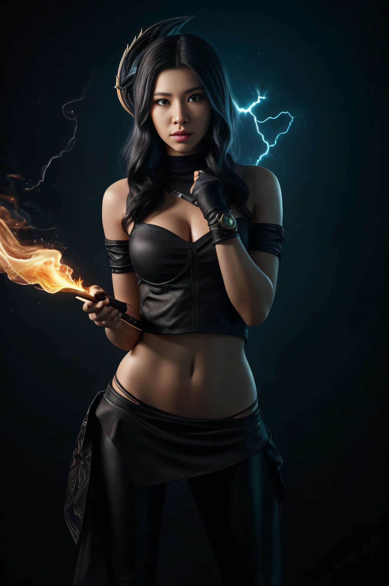 A palavra "lux" escrita em primeiro plano, ((Ahri de League of Legends, Ultra realista)), (((corpo inteiro))), ((perfect hands)), Usando a Arma Samurai, fundo antigo, elegante, gray and black smoke, atordoante, hyper realistic, octan render, surrounded by the effect of smoke and lightning, Estilo League of Legends, fundo antigo, elegante, deslumbrante, (papel de parede), arte conceitual, detalhes intrincados, altamente detalhado, ((cinemactic)), Dramatic, (mais alta qualidade, Concedido, obra-prima:1.5), (fotorrealista:1.5), fotografia, Realistic photo, Nikon, Luz Natural, 4k, highes definition, XF IQ4, 150MP, 50 millimeters, ISO 1000 Certification, 1/Anos 250, Luz Natural, Adobe Lightroom, photolab, Photographic Affinity, PhotoDirector 365,