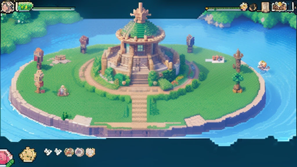 鸟山明风格,Flat pixel games《dragon quest》,Game scene design,(a paradise:1.4),16-bit pixels