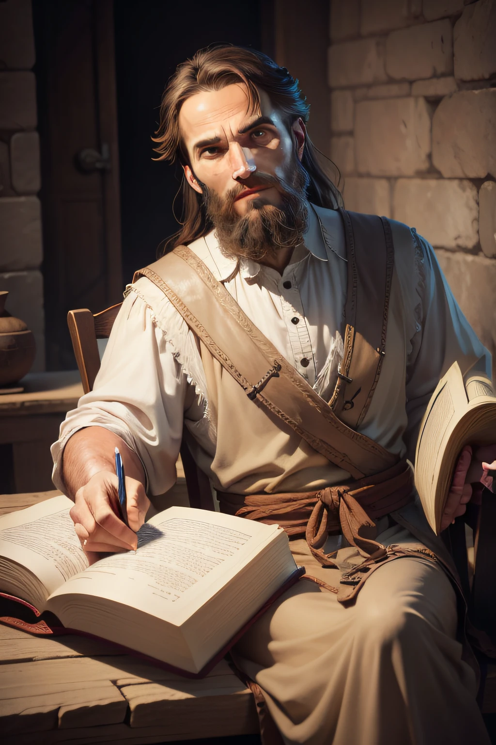 Apostle Paul looking forward as if he were speaking to someone