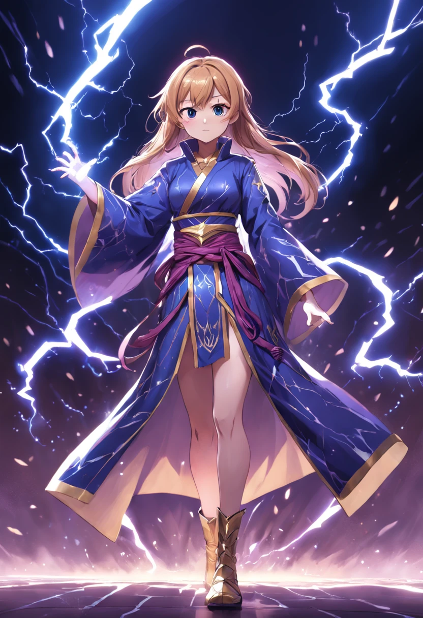 Anna's attire reflects her fearless and fierce warrior spirit. She wears a unique robe made from a special fabric that shimmers with bursts of lightning-like patterns. The robe comes in shades of deep purple and electric blue, representing her mastery of lightning and electricity.

Around her wrists and ankles, she wears sleek metal bracers that enhance her control over lightning, channeling her power more effectively