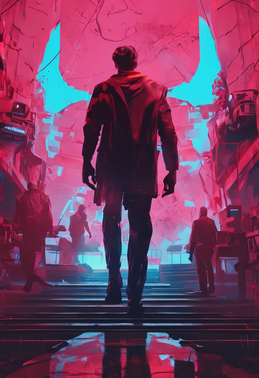 Center composition,concept-art,Main picture: male front half,There is a red light background。modern day,8k,hale and hearty