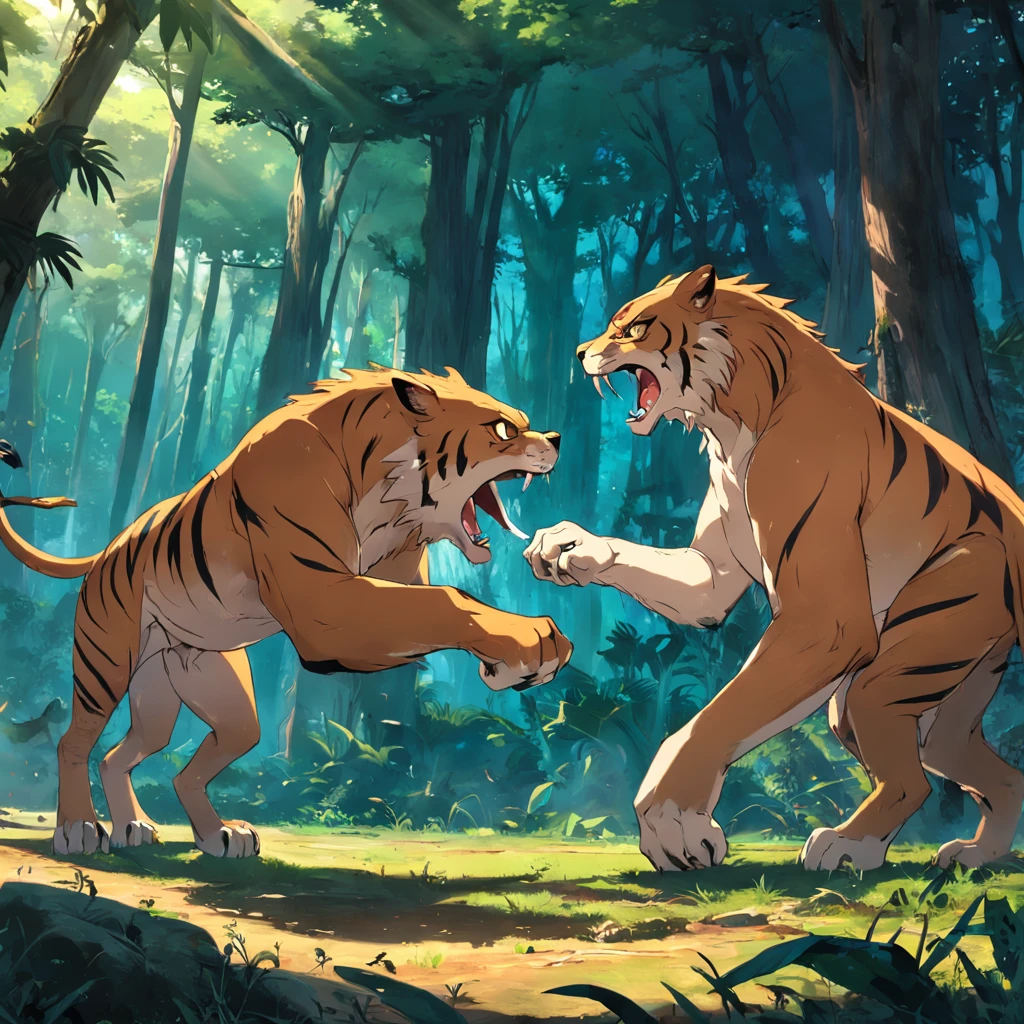 wild animals fighting each other in the jungle