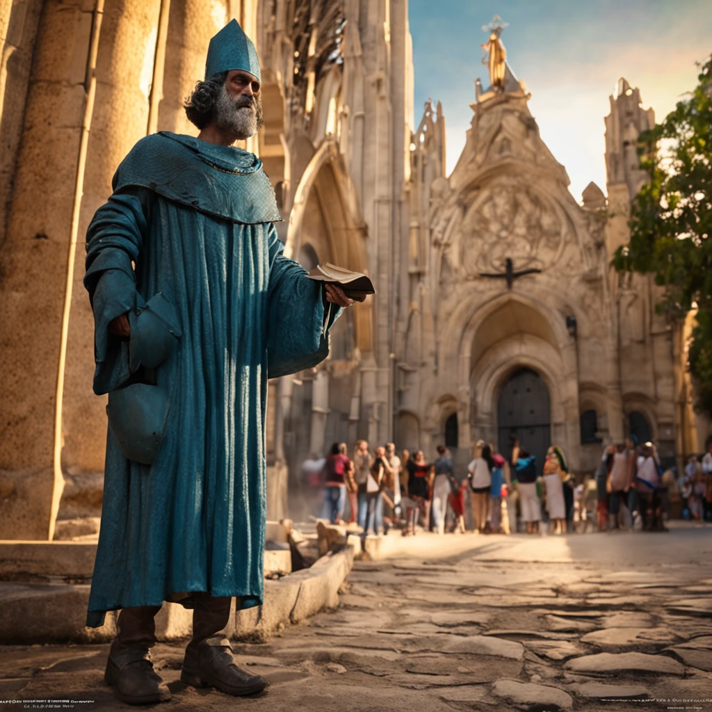 1 peregrino sentado a beira de um caminho absorvendo a sabedoria da biblia sagrada