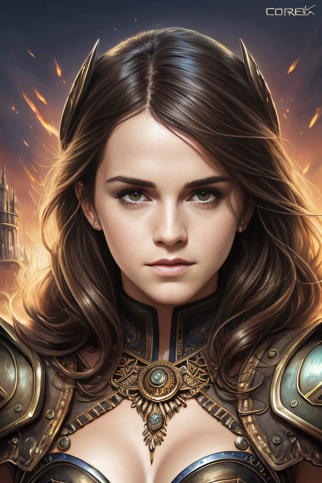 Emma Watson como bela mulher steampunk impressionante, ((corpo inteiro)), olhos ultra-detalhados, corpo ultra-detalhado, Nice perfect face with smooth skinice perfect face, corpo feminino deslumbrante, ((ultra-detailed hands)), obra-prima conceito de arte de fantasia, trending in artstation, hiper-detalhado, Arte Digital, Motor irreal, 32k, Ultra HD |, Imagem centralizada, arte de Luis Royo e artgerm e greg rutkowski e Alphonse Much