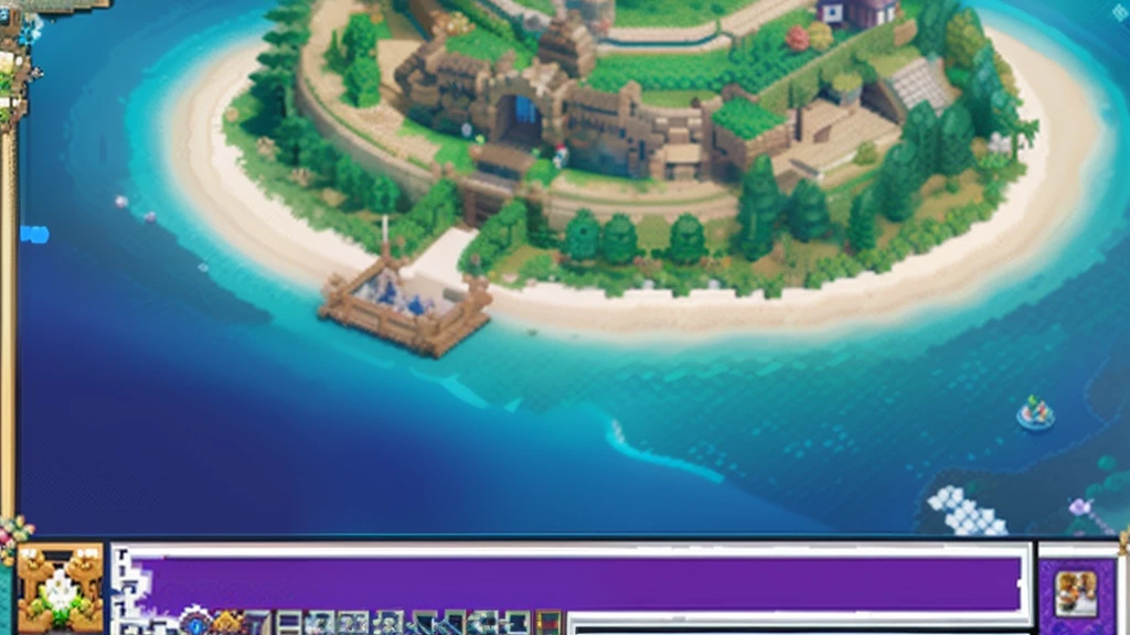 鸟山明风格,Flat pixel games《dragon quest》,Game scene design,(a paradise:1.4),16-bit pixels