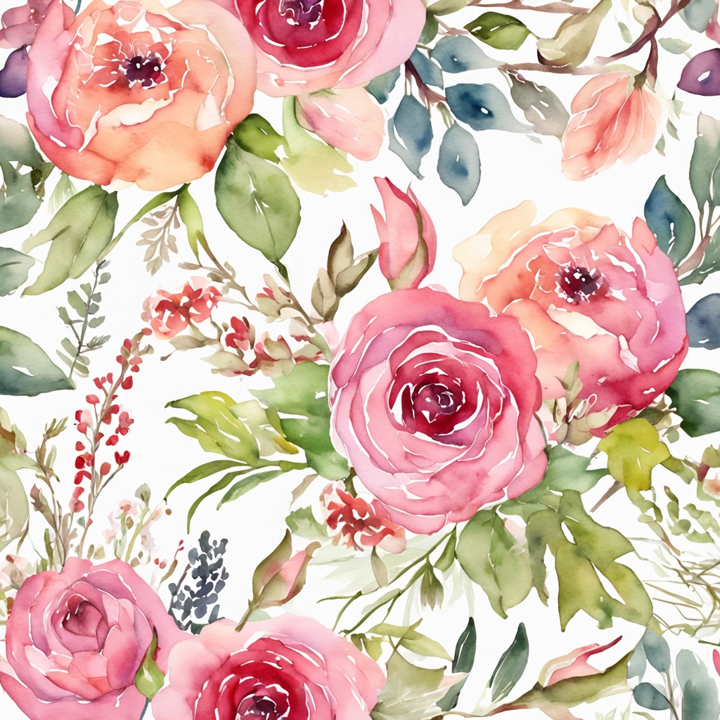 wreath, Floral frame, Delicate watercolor flowers in shades of pink and vibrant rose, Engaging illustrations.