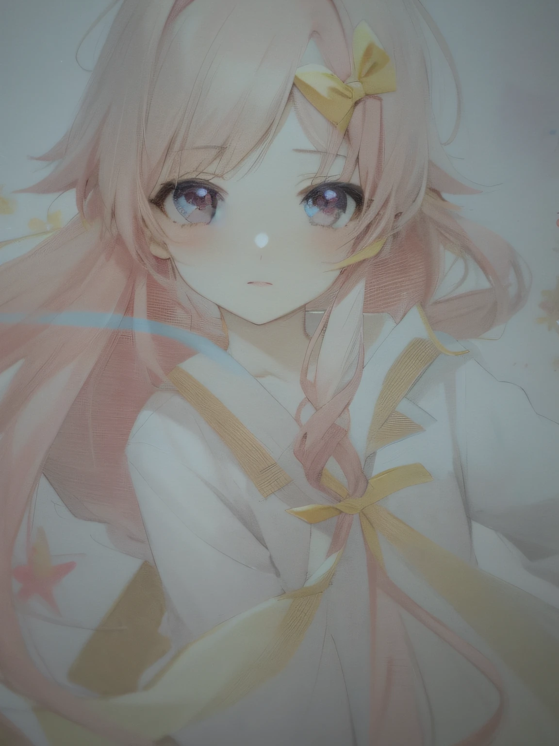 Draw a girl with long hair and a yellow bow, an anime drawing, Anime Paintings, anime shading), faded drawing, anime shading, Soft anime illustration, manga painting, Anime girl, manga drawing, Anime Paintings, comic drawing, sakura haruno, An anime girl, Anime artwork, anime sketch, anime artsyle, Anime art, inspired by Yuki Ogura