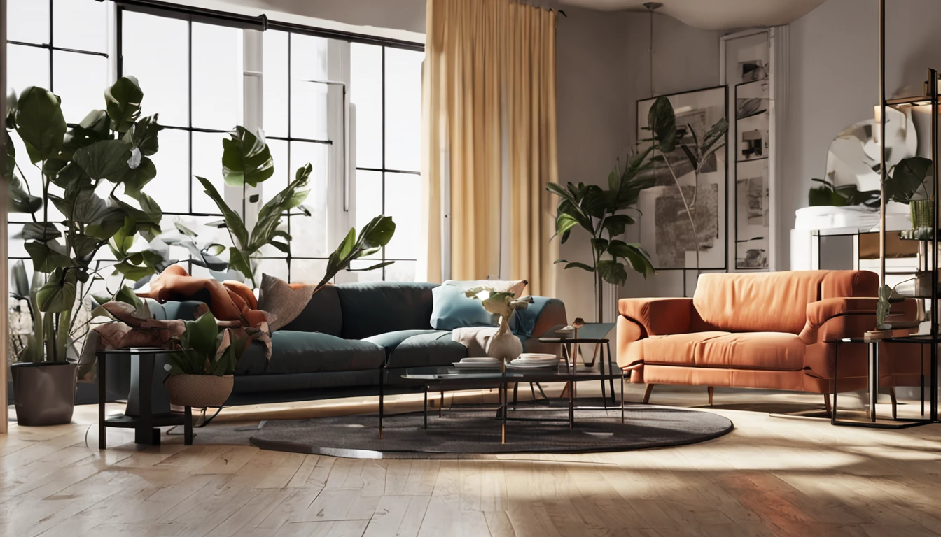 You are a famous interior designer，and was commissioned to create a 3D image of a modern large study. Create a harmonious environment with modern and minimalist furniture. Some houseplants are included，Make it look fresher.