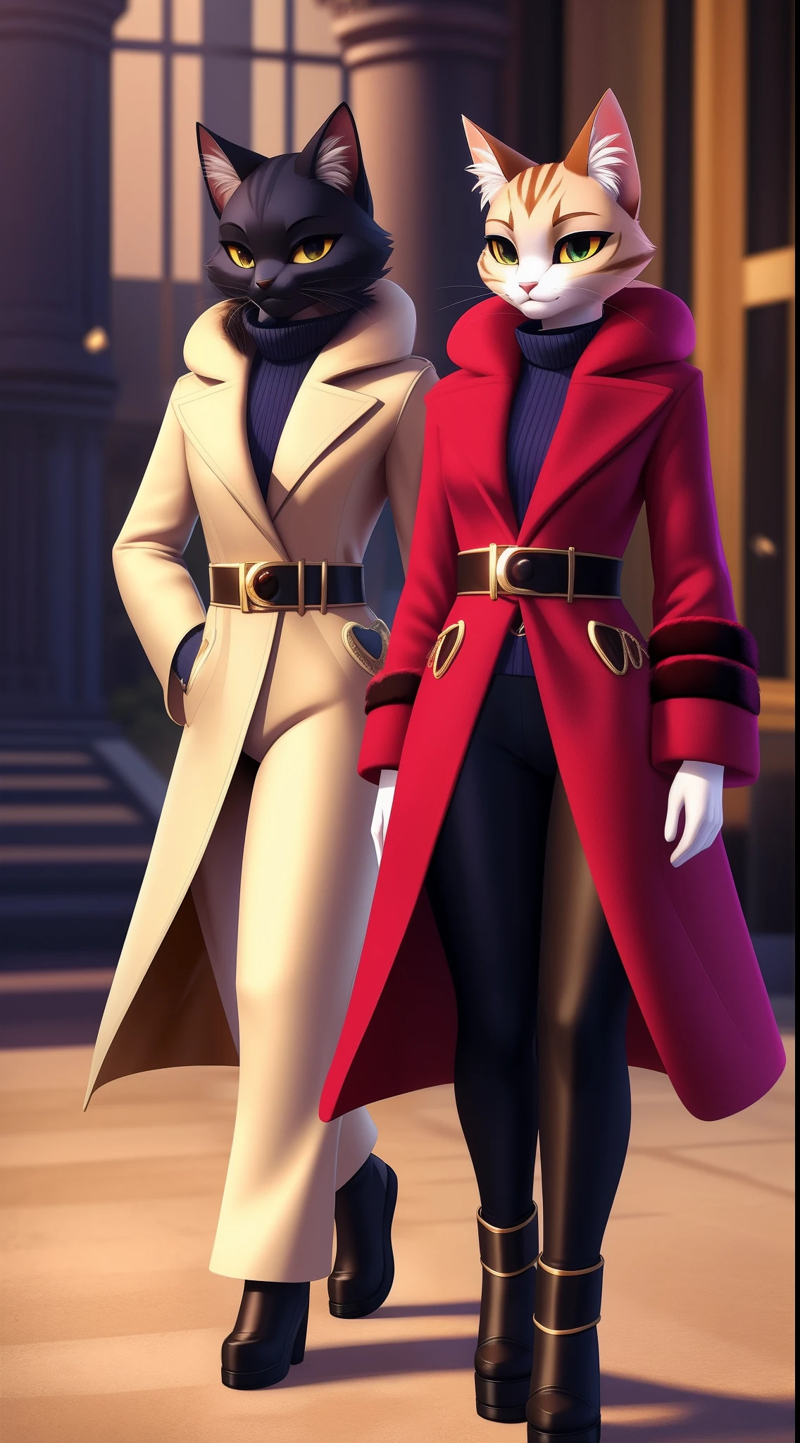 Luxurious and fashionable coats for cats, made from high-quality materials such as faux fur or velvet. These coats come in a variety of trendy styles and colors to keep your cat looking stylish and warm, Unreal engine 5 style.