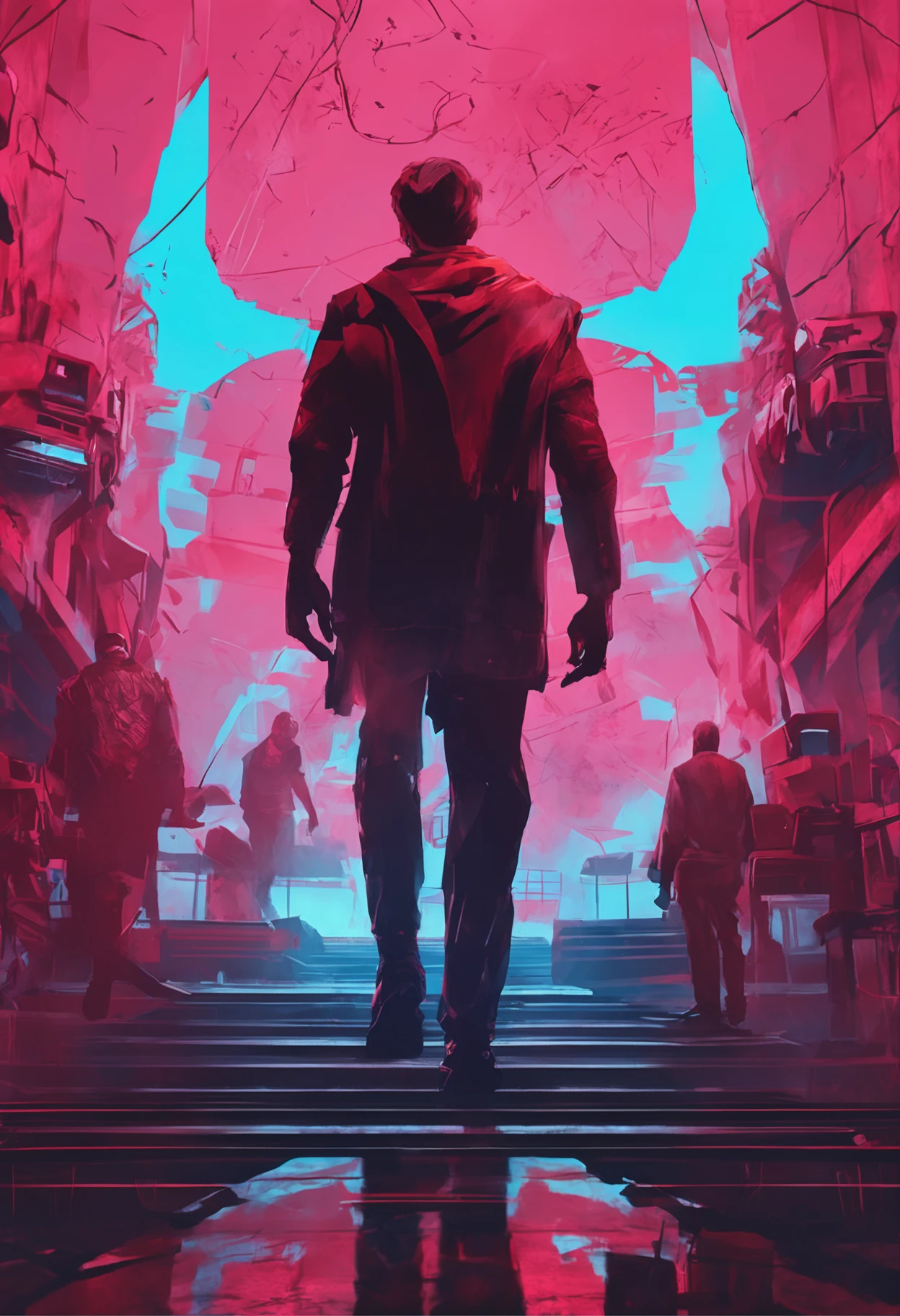 Center composition,concept-art,Main picture: male front half,There is a red light background。modern day,8k,hale and hearty