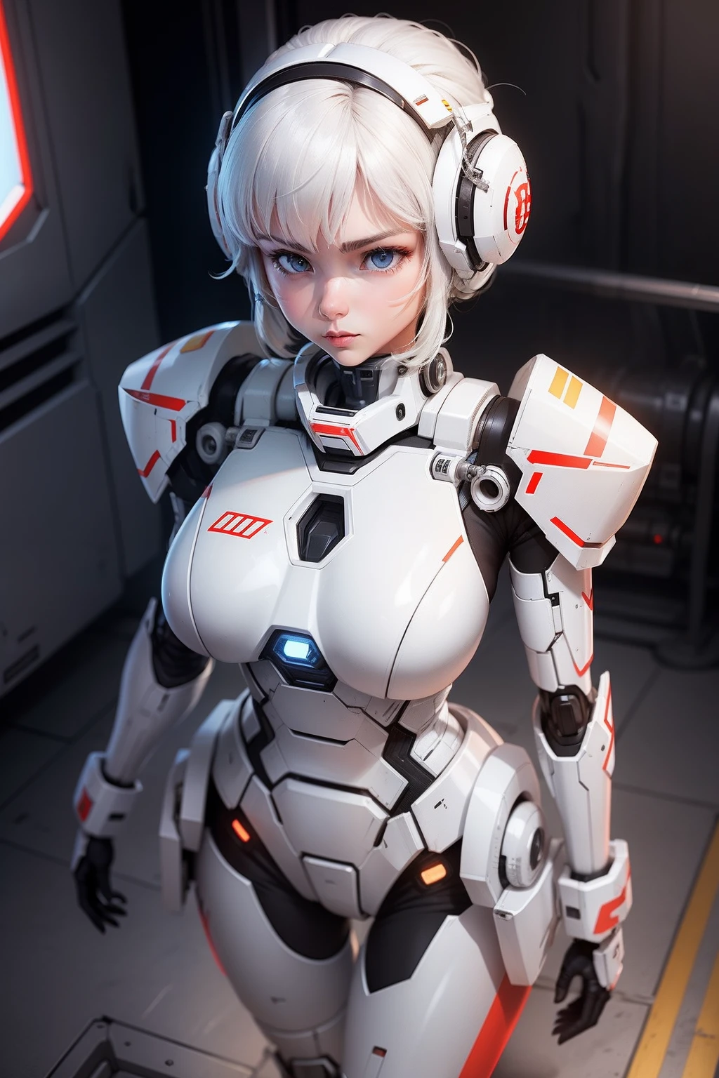 white color mecha,Combat posture,Up,full bodyesbian,droid